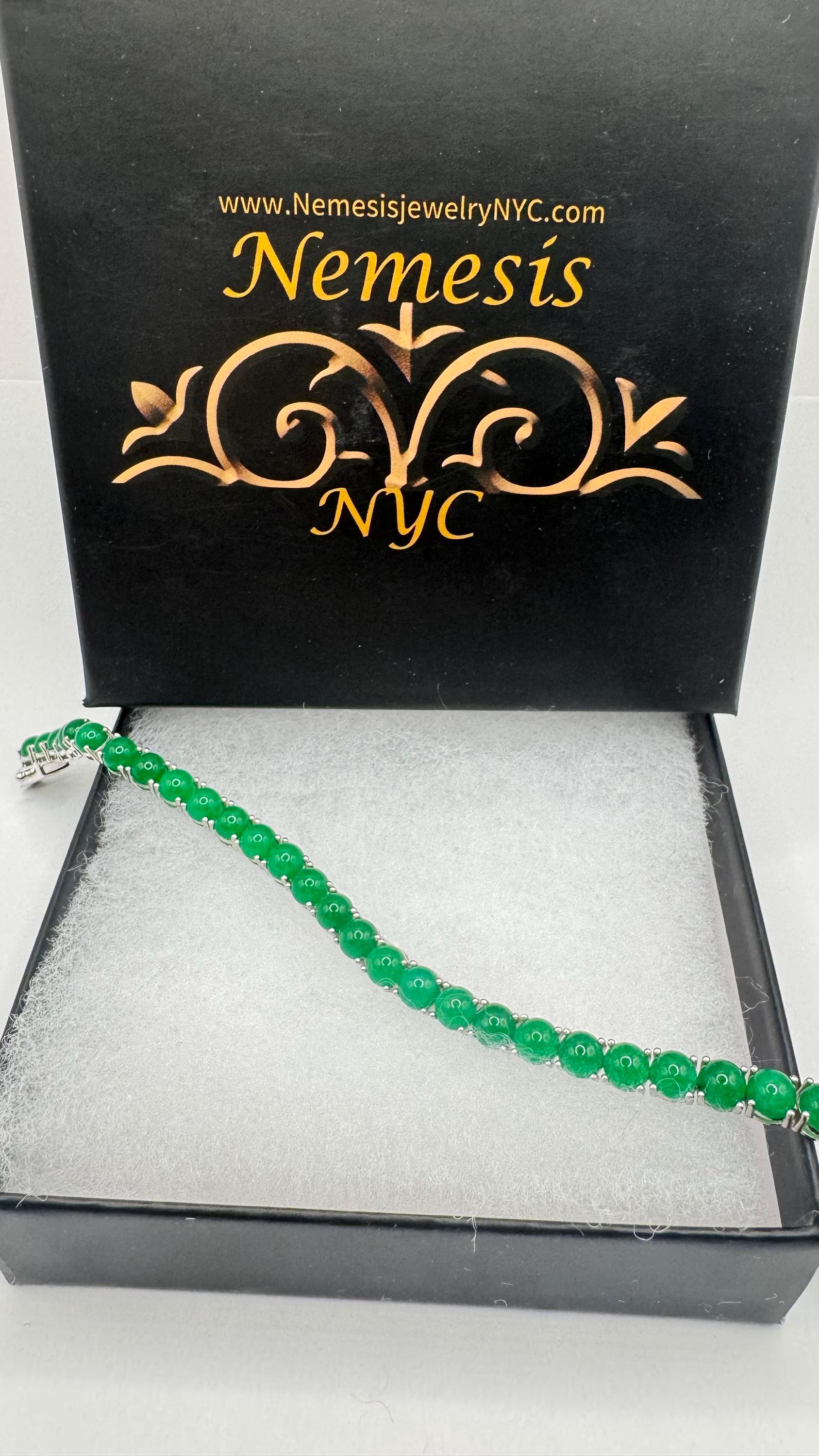 Vintage green jade Tennis Bracelet 925 sterling silver