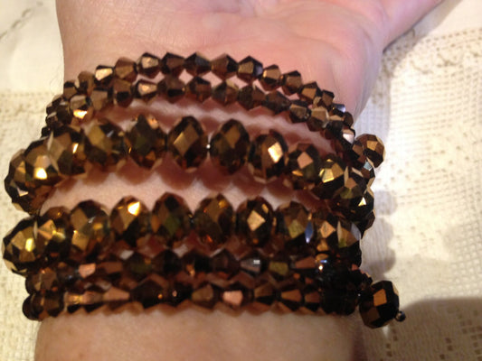 Vintage Styled Copper Toned Austrian Crystal Memory Wire Stretch Bracelet
