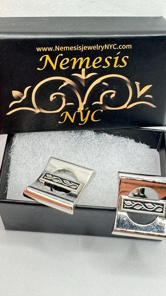 Vintage Red Silver Cuff Links