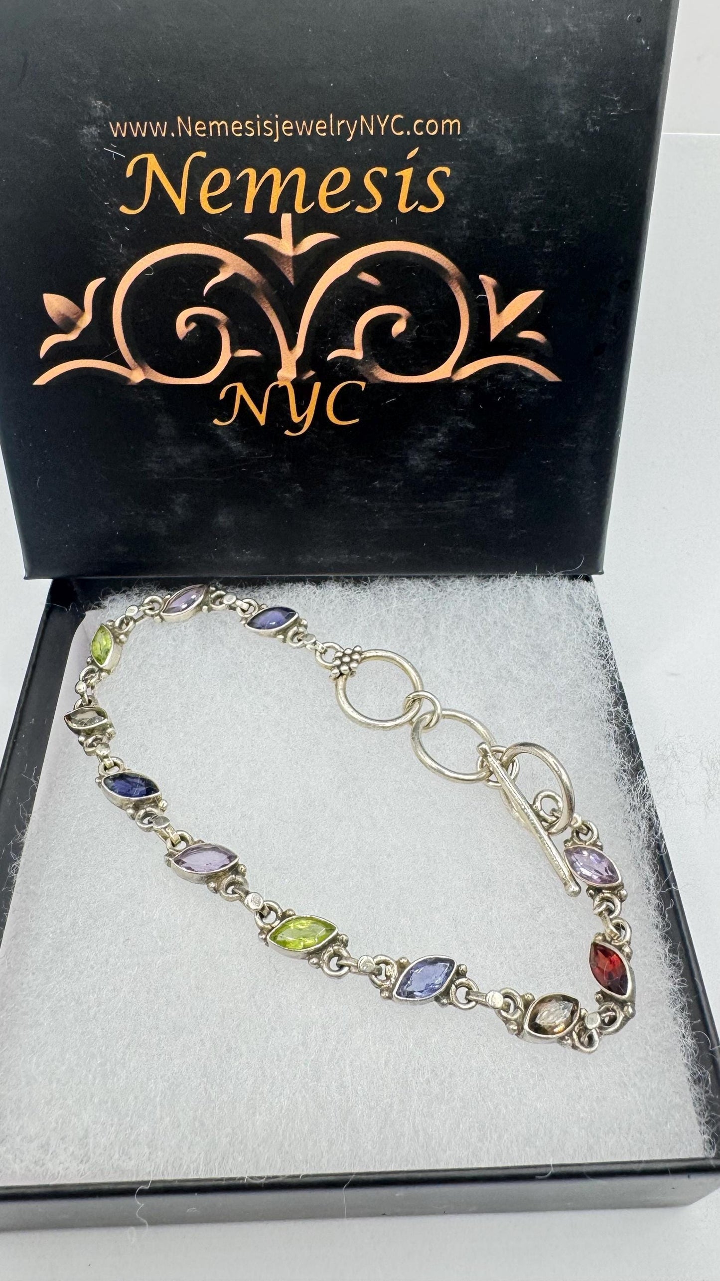 Handmade Genuine Mixed Gemstone in 925 Sterling Silver Tennis Bracelet
