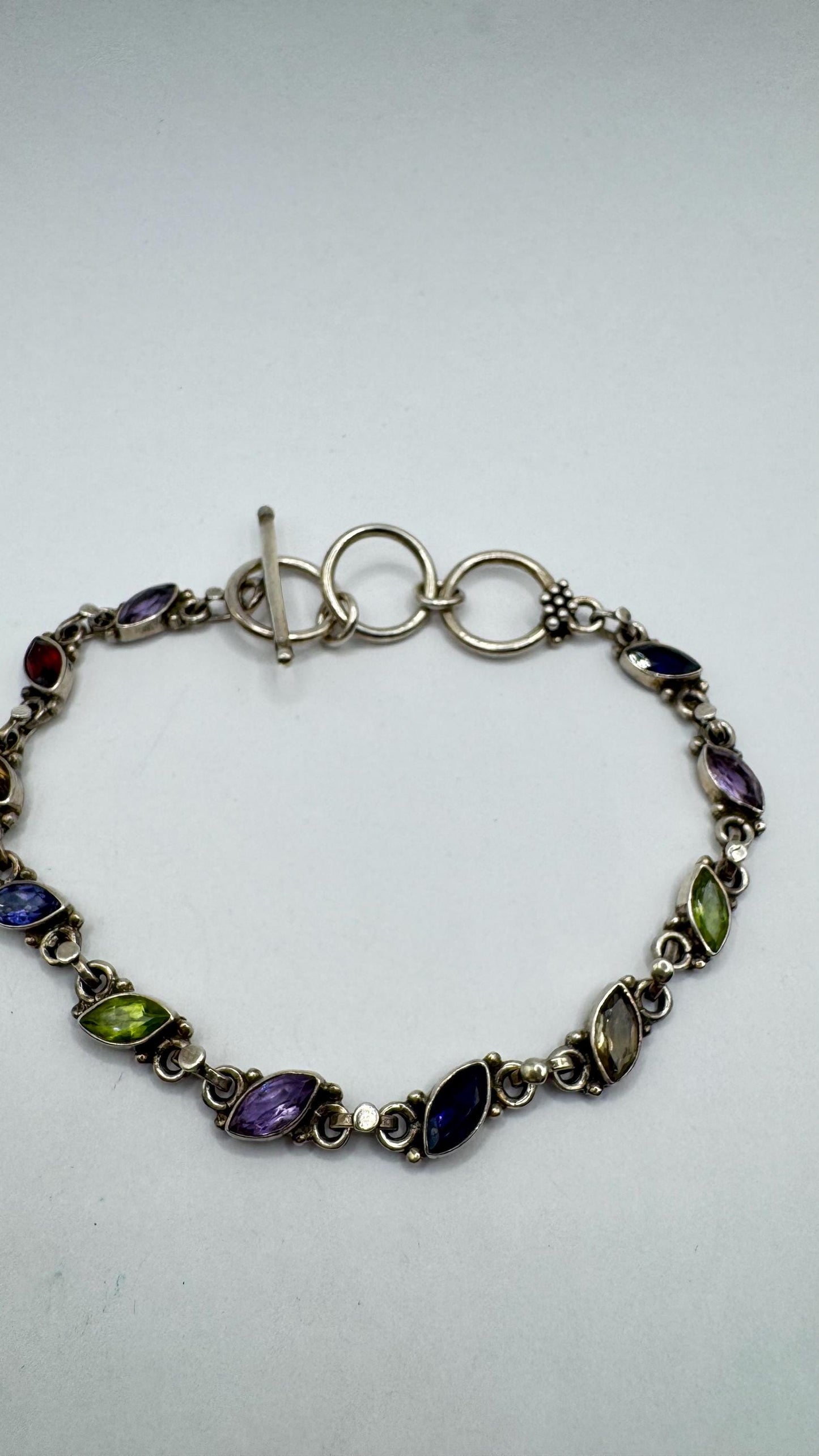 Handmade Genuine Mixed Gemstone in 925 Sterling Silver Tennis Bracelet