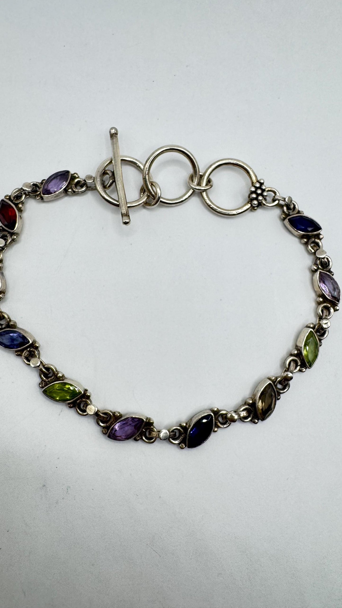 Handmade Genuine Mixed Gemstone in 925 Sterling Silver Tennis Bracelet