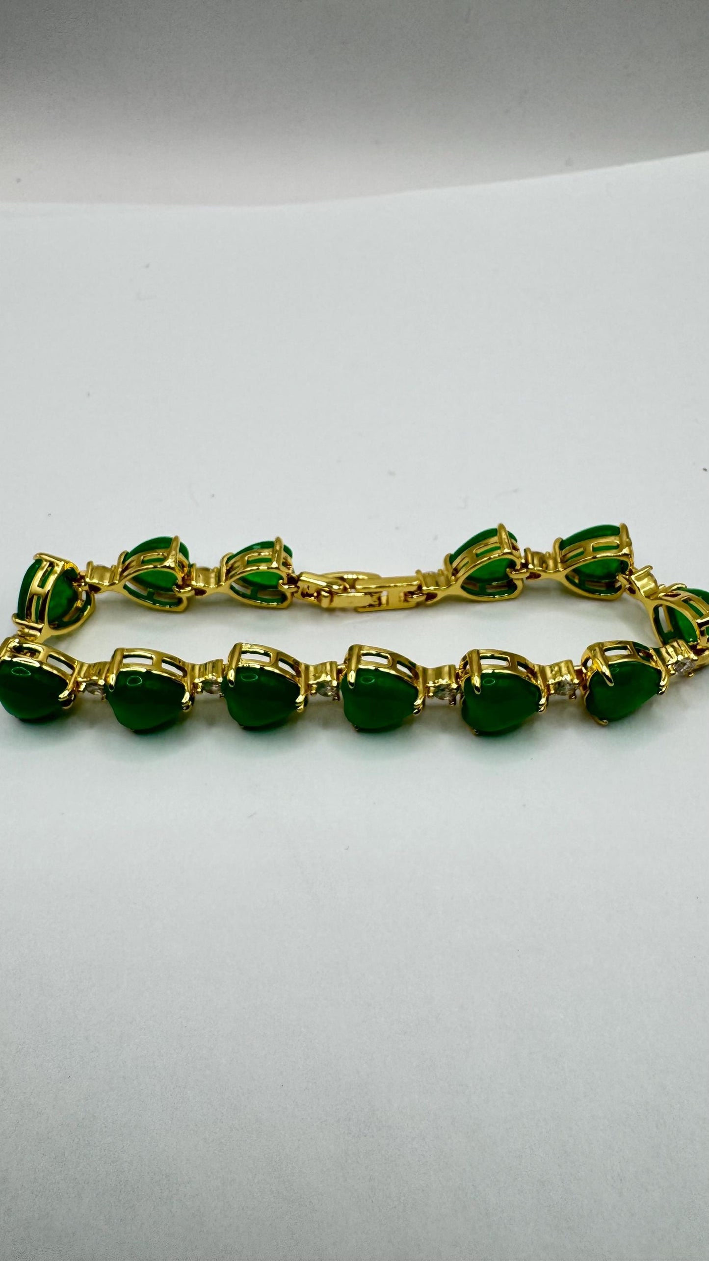 Vintage Green Jade Heart Bracelet Golden White Bronze