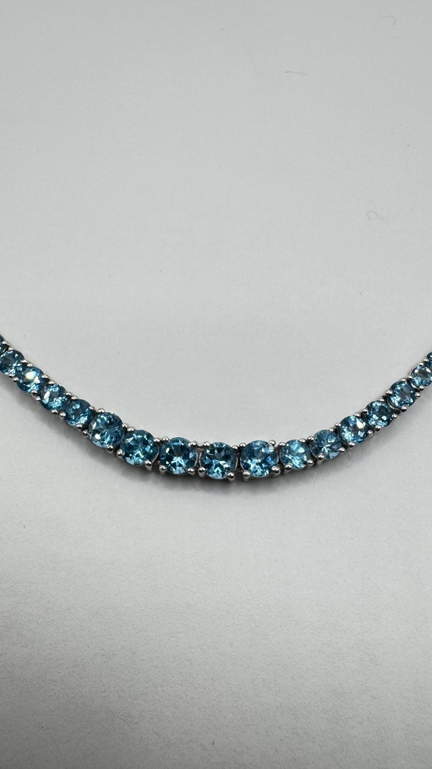 Vintage Blue Topaz Deco 925 Sterling Silver Choker Necklace Vintage