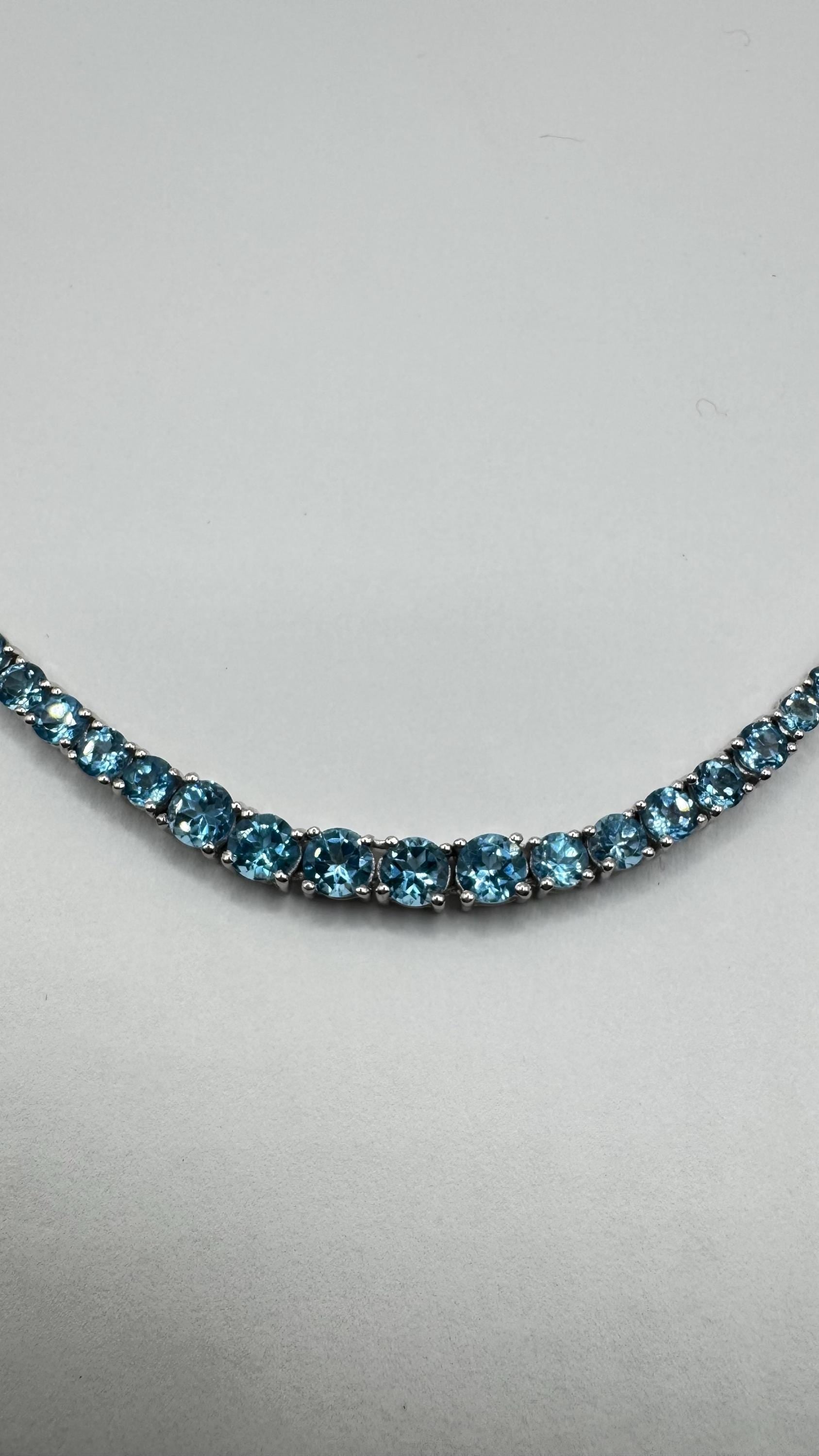 Vintage Blue Topaz Deco 925 Sterling Silver Choker Necklace Vintage