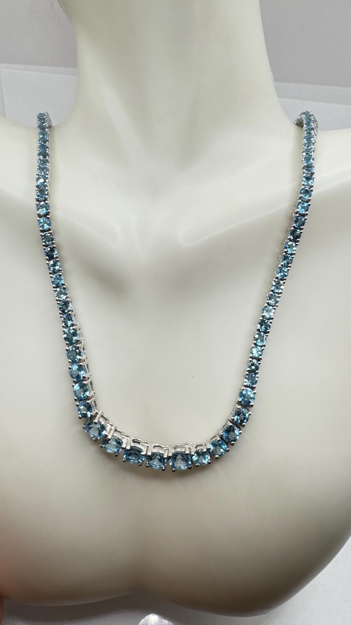 Vintage Blue Topaz Deco 925 Sterling Silver Choker Necklace Vintage
