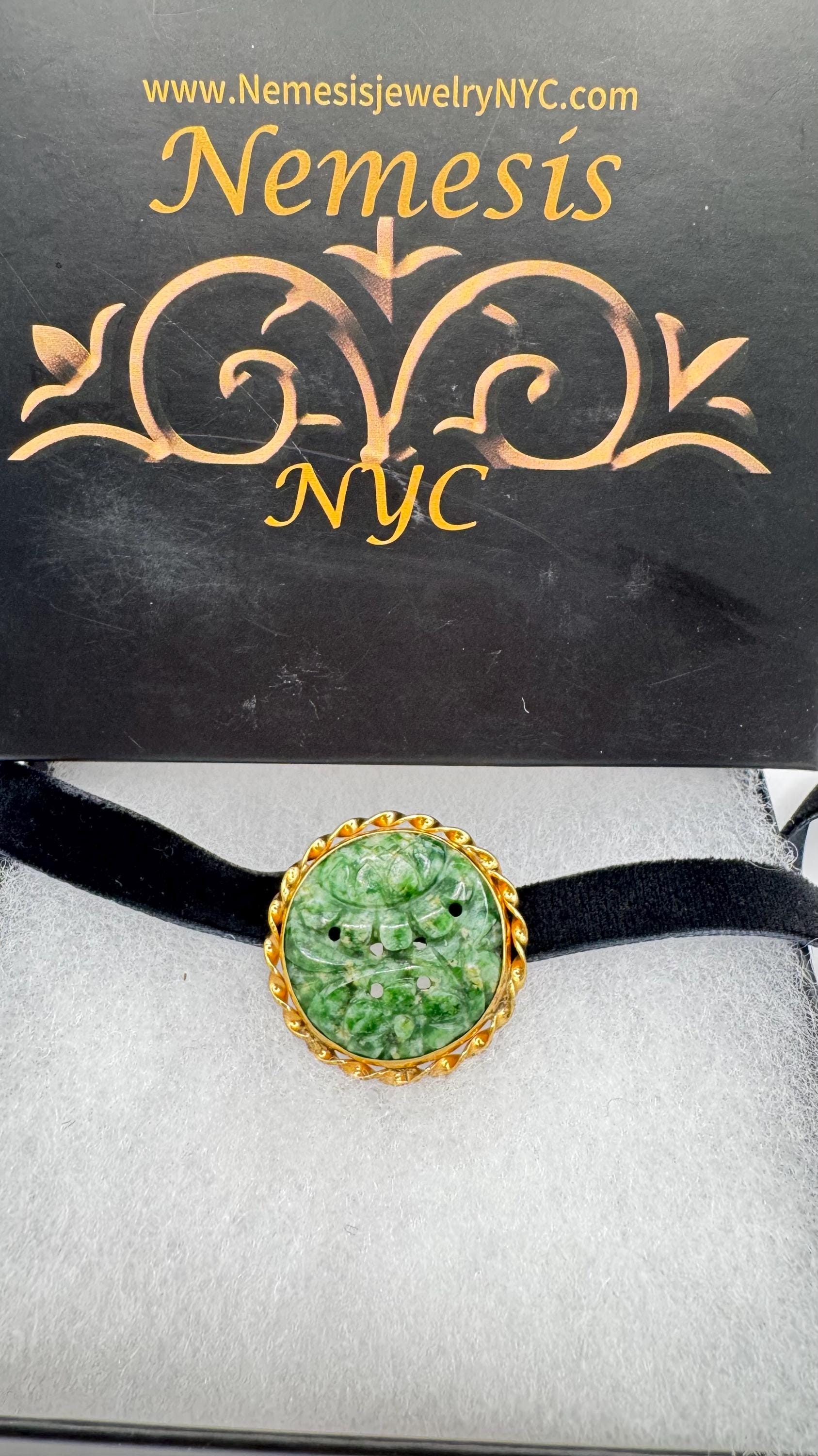 Vintage Green Jade Yellow Gold Filled Brooch Pin