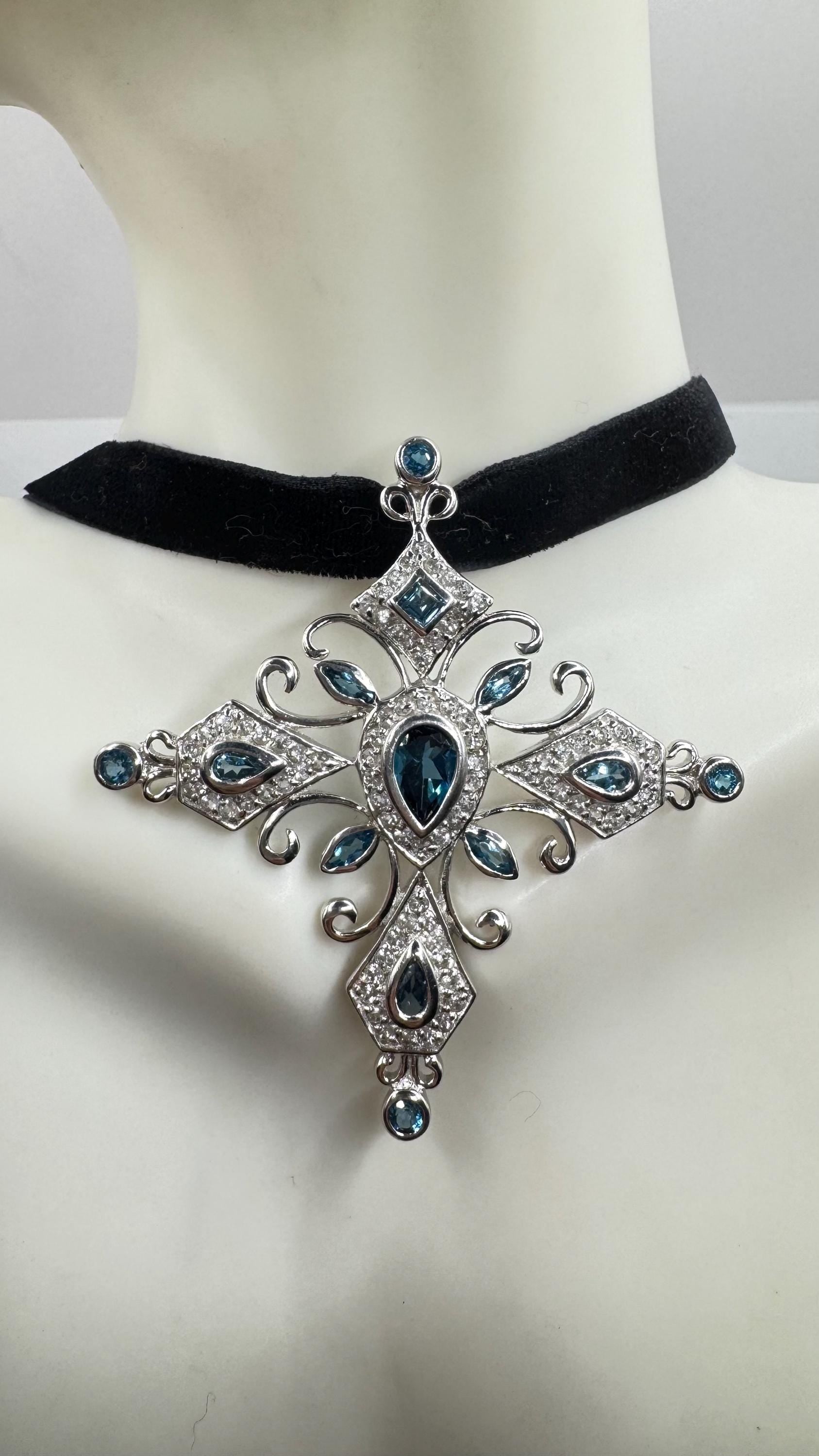 Vintage Handmade Sterling Silver Blue iolite Celtic Cross Pendant