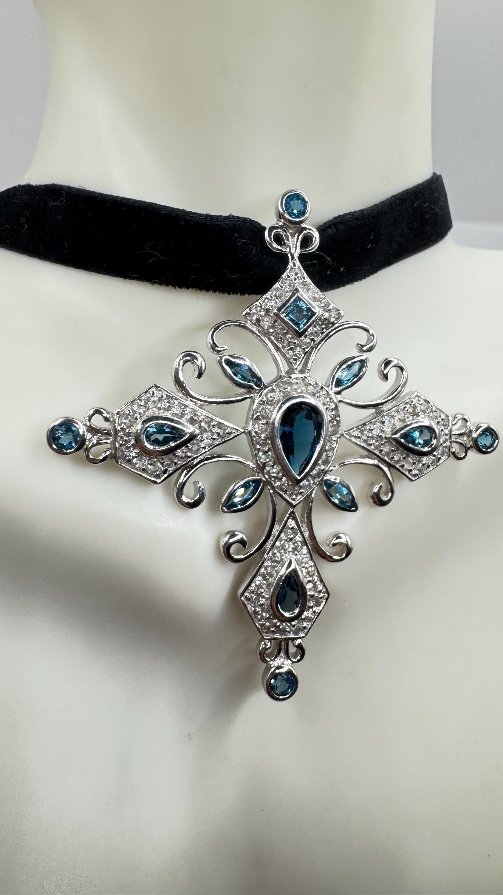 Vintage Handmade Sterling Silver Blue iolite Celtic Cross Pendant
