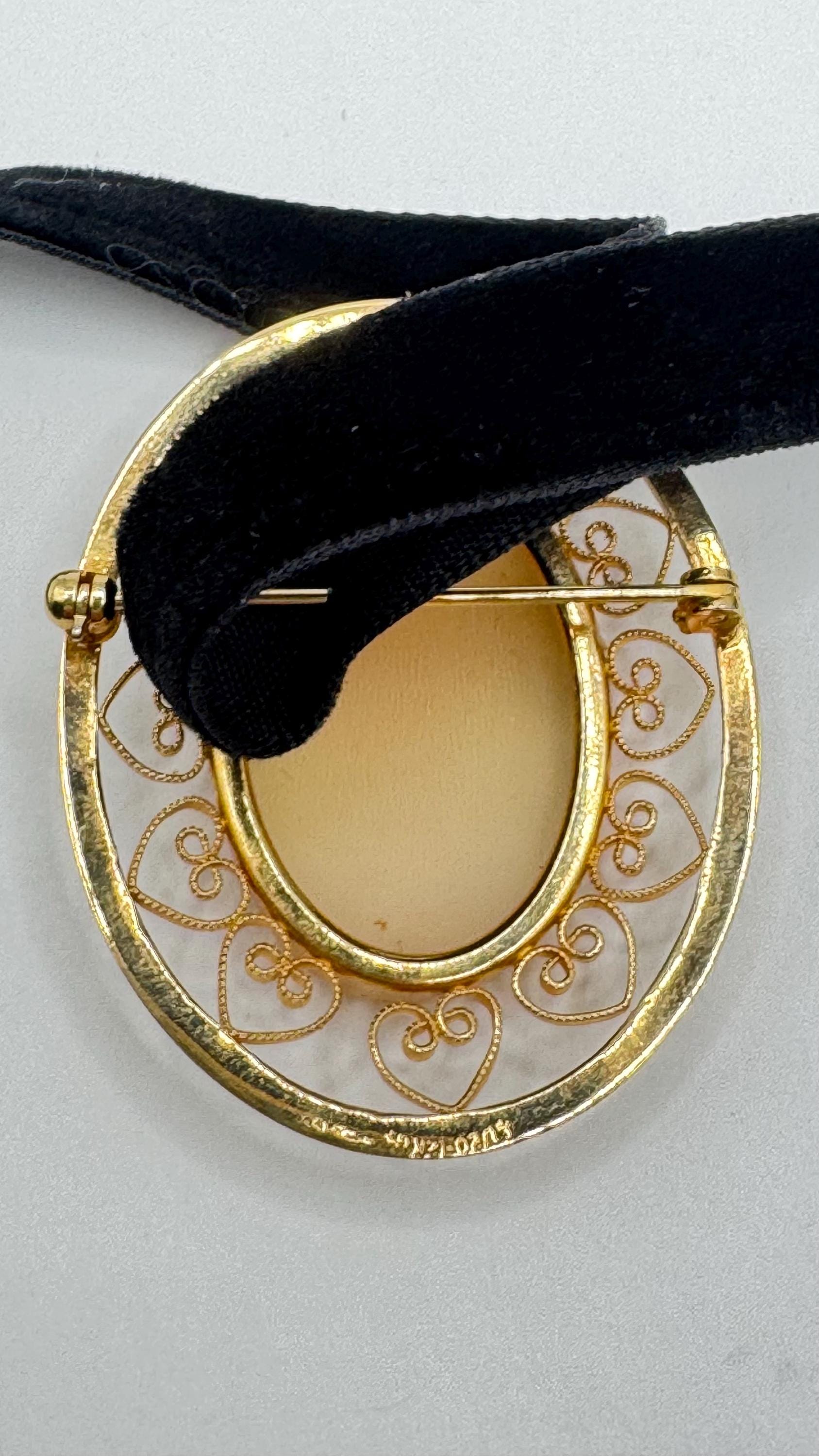 Vintage Shell Cameo Yellow Gold Finished Brooch Pin