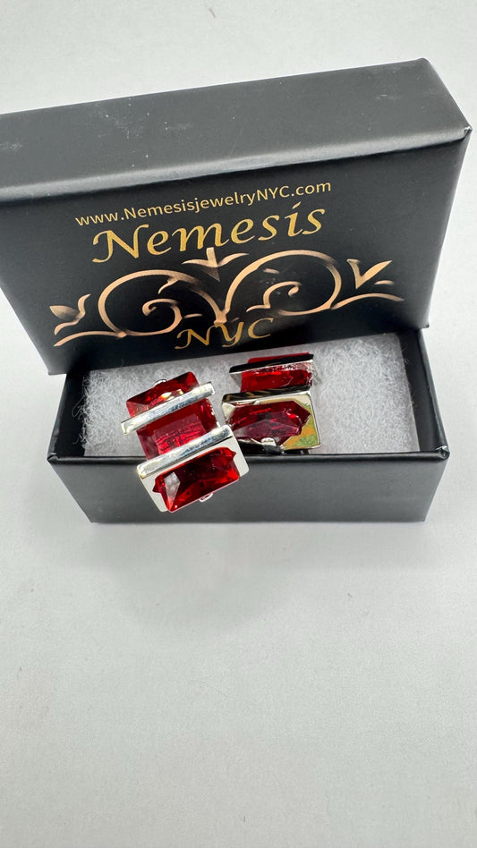 Vintage Red Silver Cuff Links
