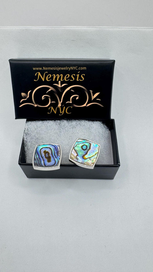 Vintage Green Abalone Silver Cuff Links