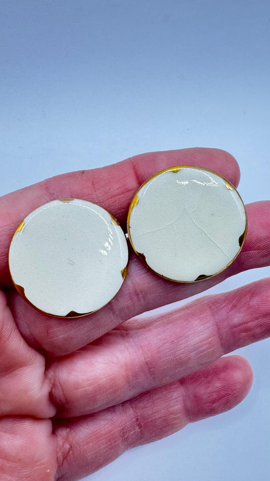 Vintage Golden White Enamel Cuff Links