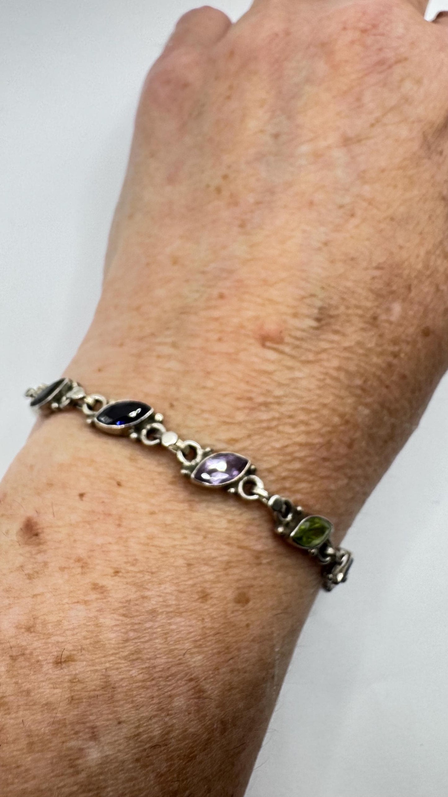 Handmade Genuine Mixed Gemstone in 925 Sterling Silver Tennis Bracelet
