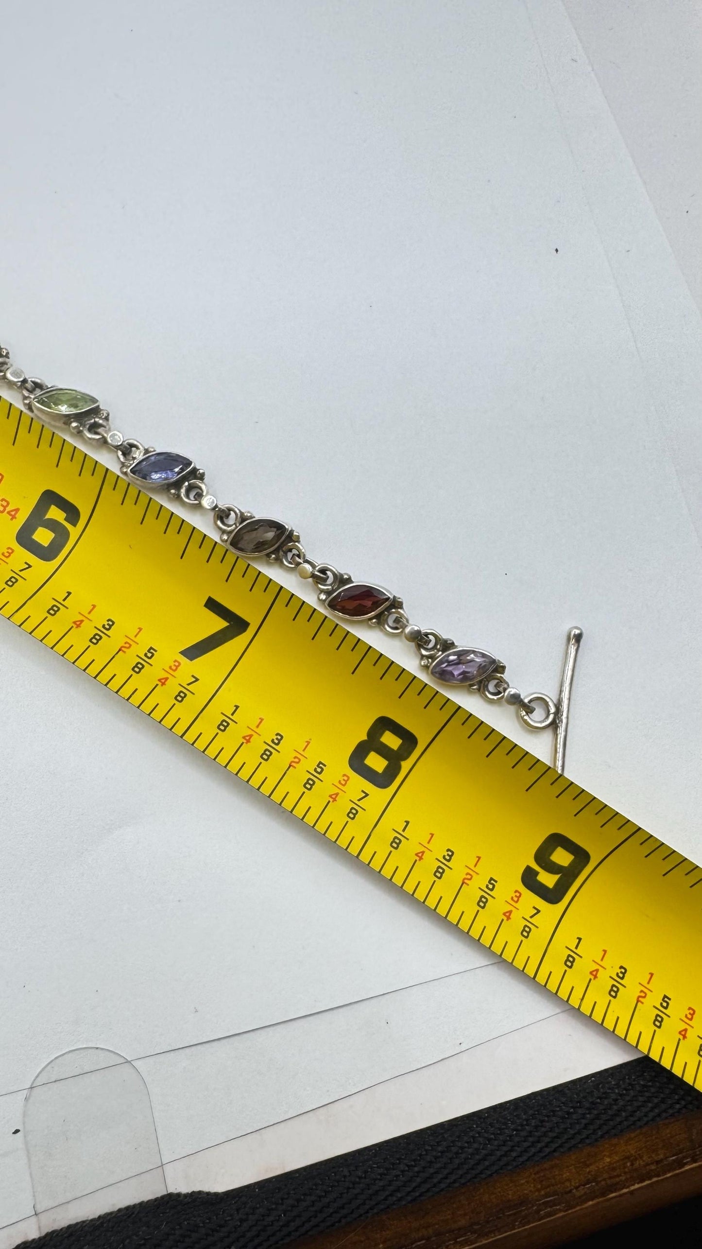Handmade Genuine Mixed Gemstone in 925 Sterling Silver Tennis Bracelet