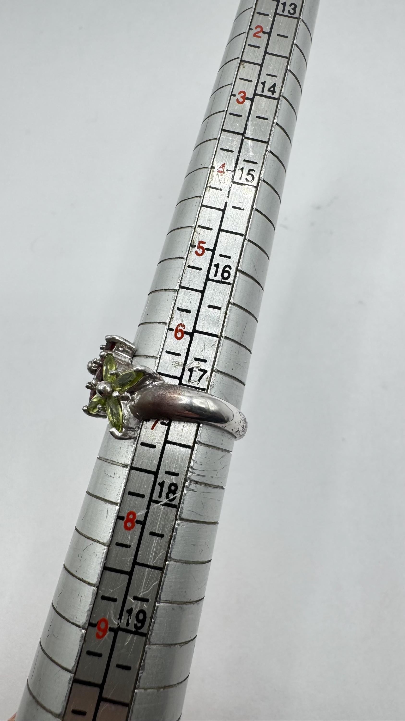 Vintage Mixed Genuine Gemstones 925 Sterling Silver Band Ring