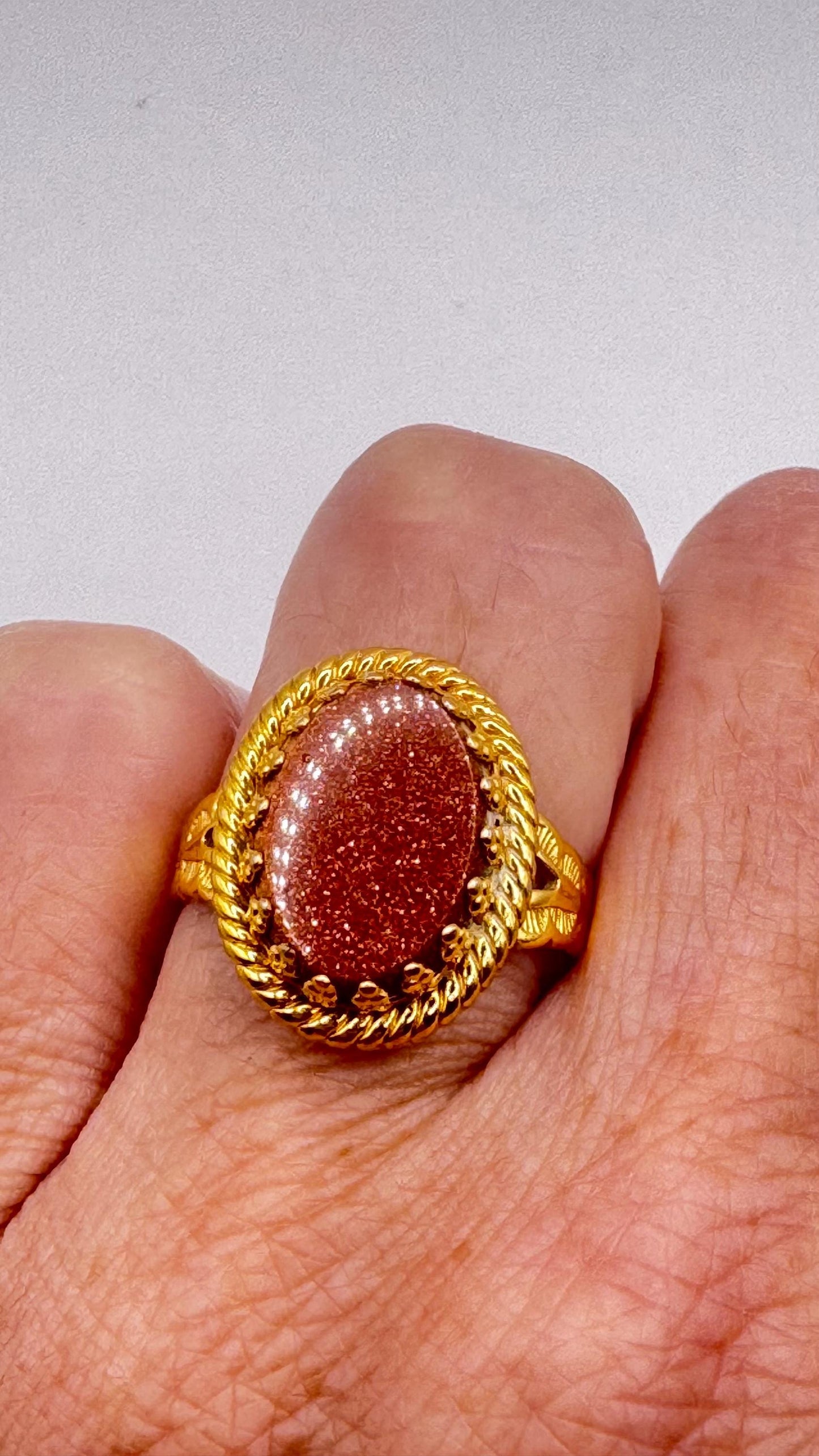 Vintage Goldstone Gold Sandstone Cocktail Ring Gold Filled
