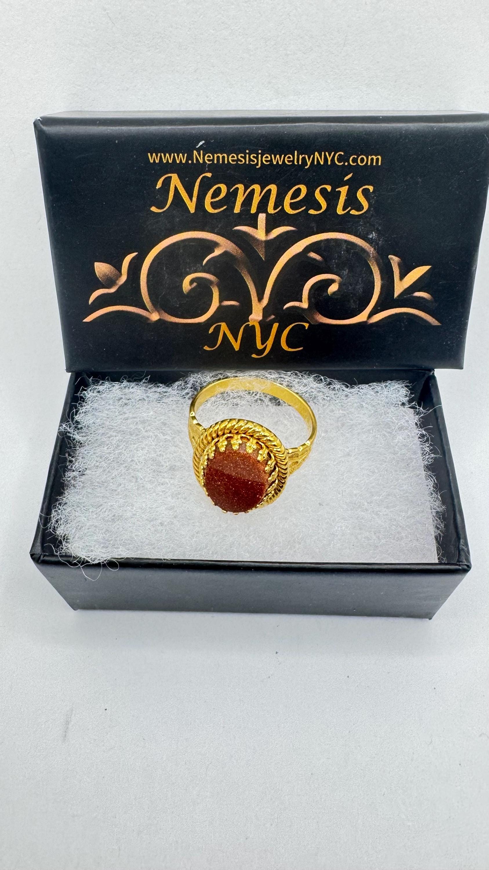 Vintage Goldstone Gold Sandstone Cocktail Ring Gold Filled