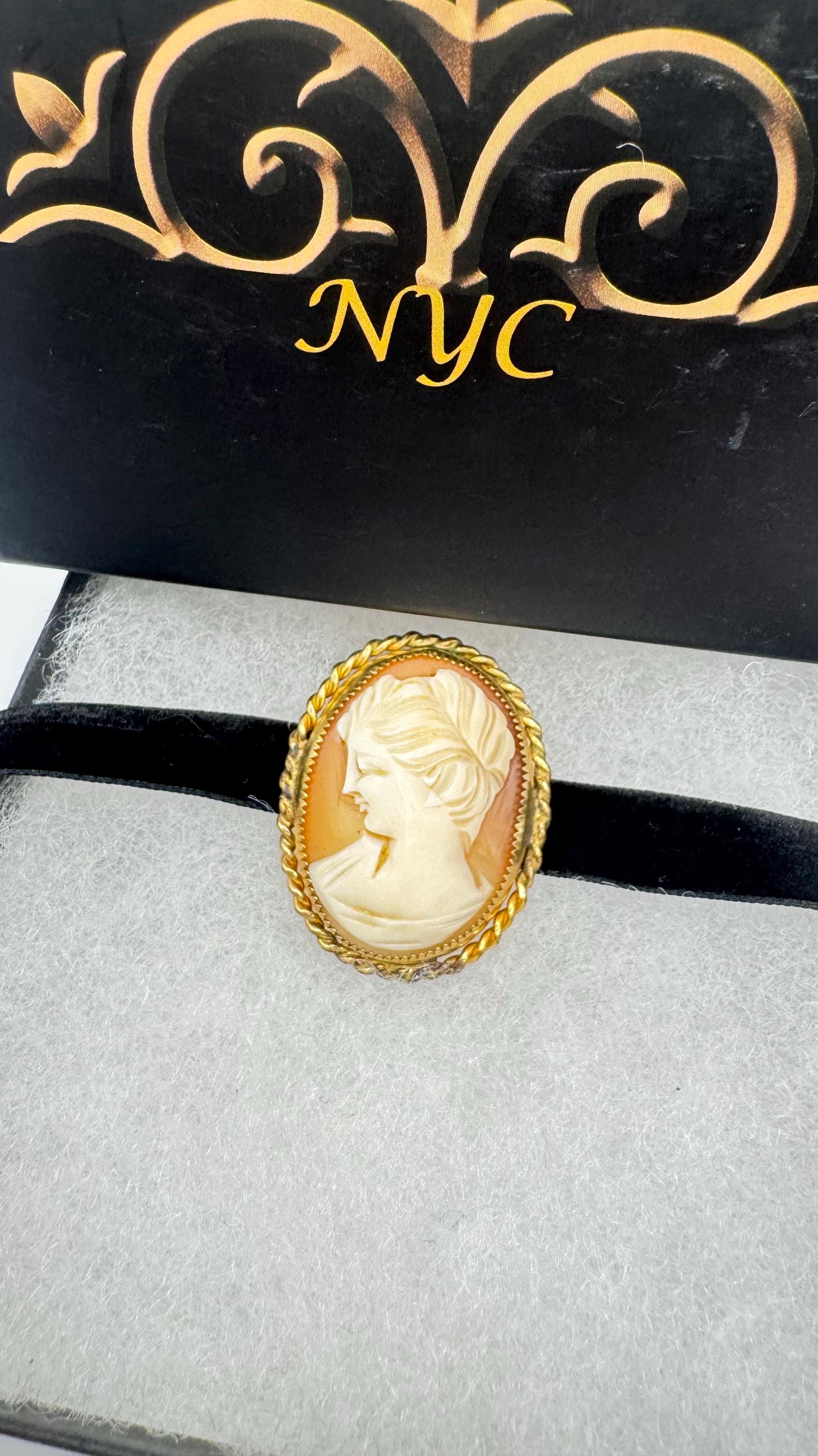 Vintage Shell Cameo Yellow Gold Finished Brooch Pin