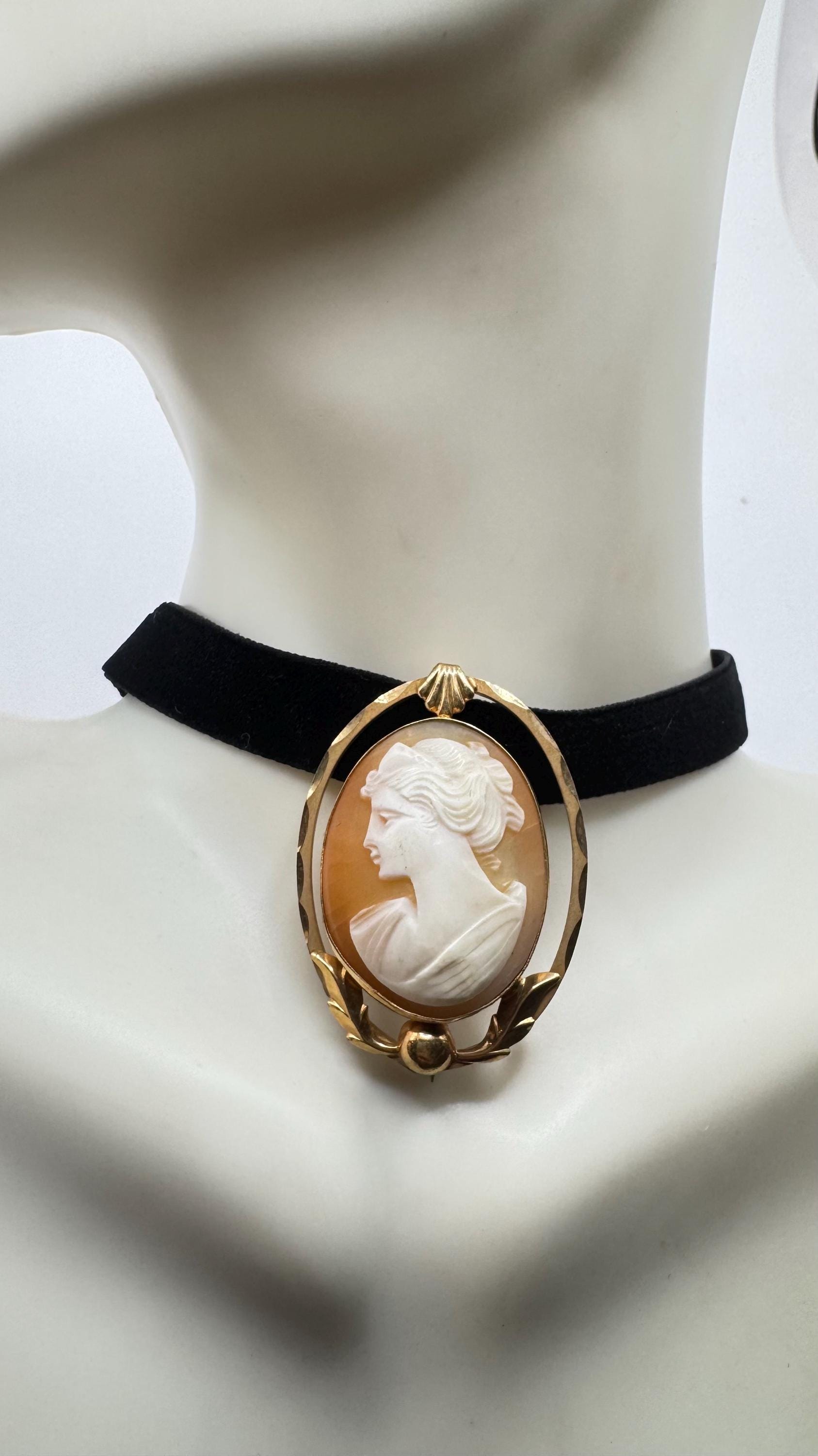 Vintage Shell Cameo Yellow Gold Finished Brooch Pin