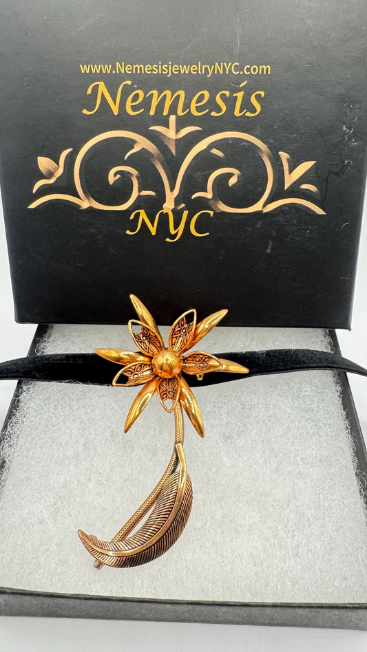 Vintage Deco Copper Flower Brooch Pin