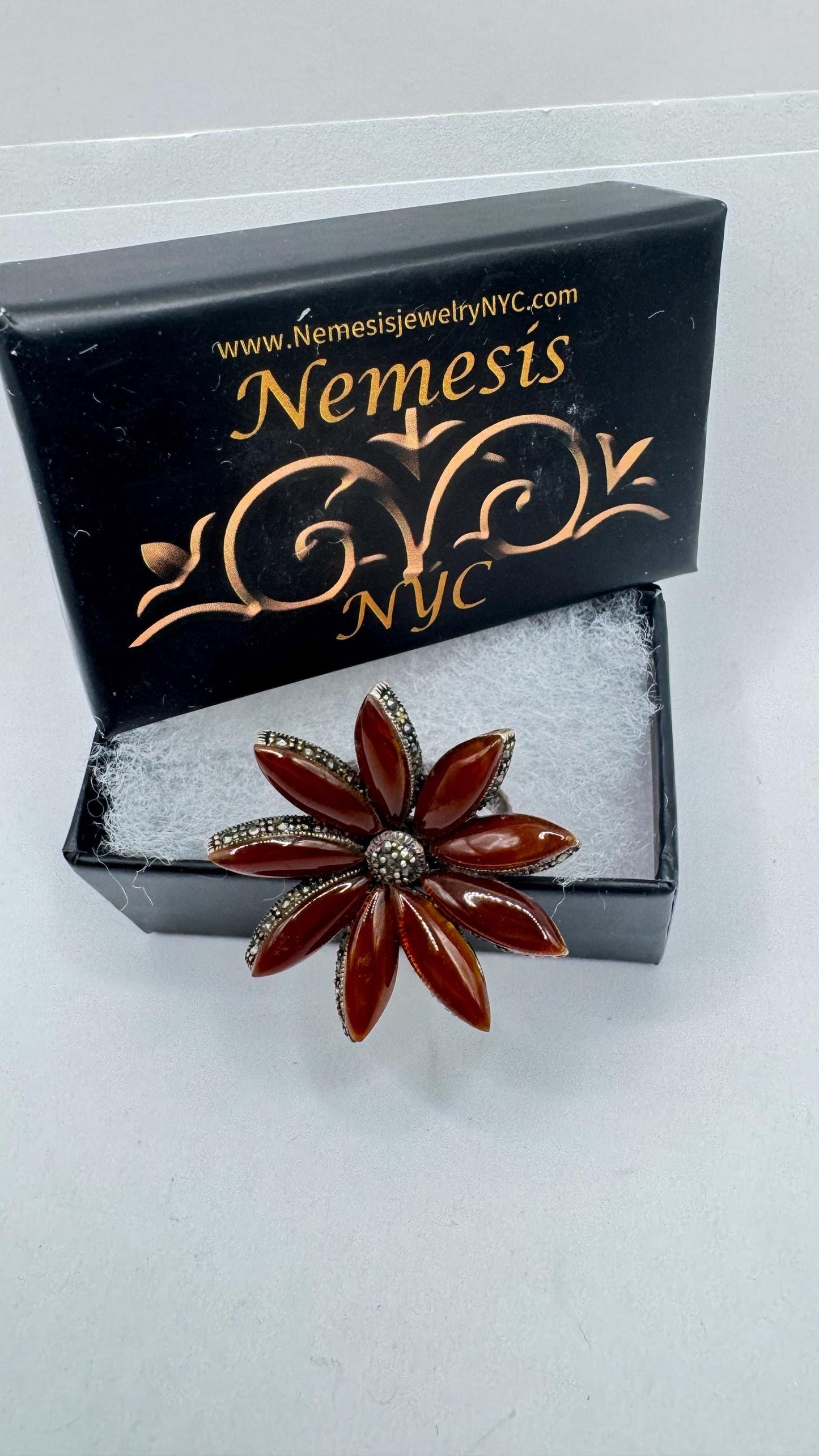 Vintage Genuine Red Carnelian 925 Sterling Silver Marcasite Ring
