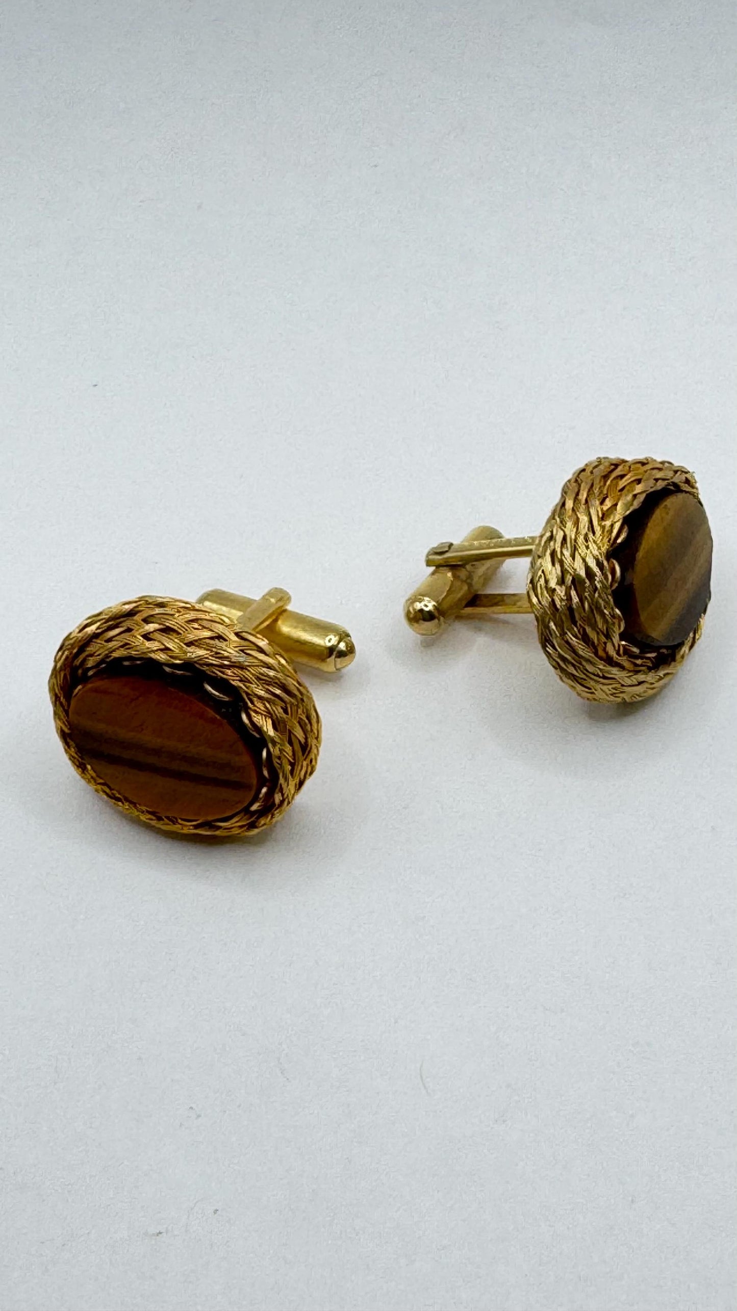 Vintage deco, gold tigers eye cufflinks Cuff Links