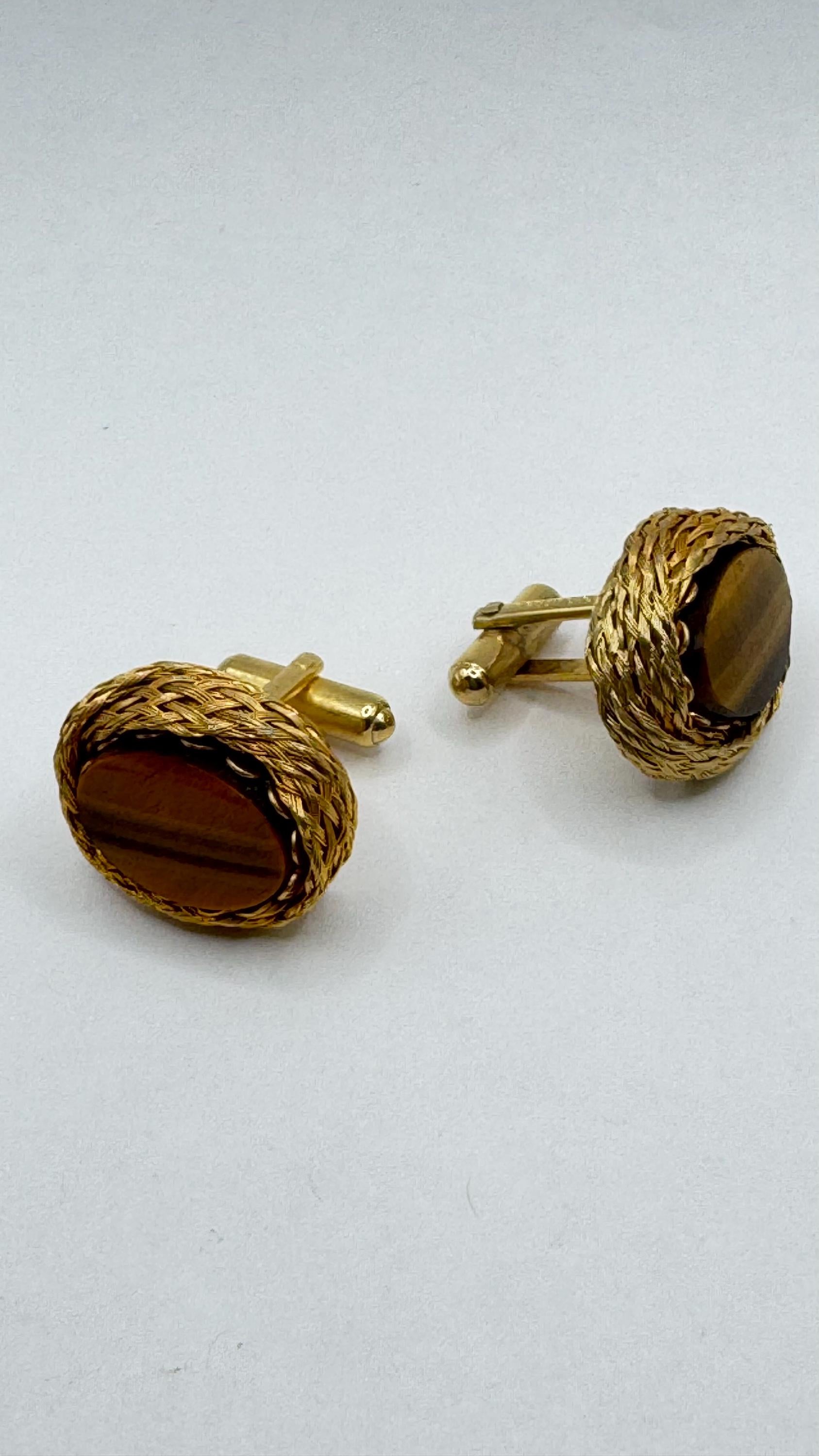 Vintage deco, gold tigers eye cufflinks Cuff Links