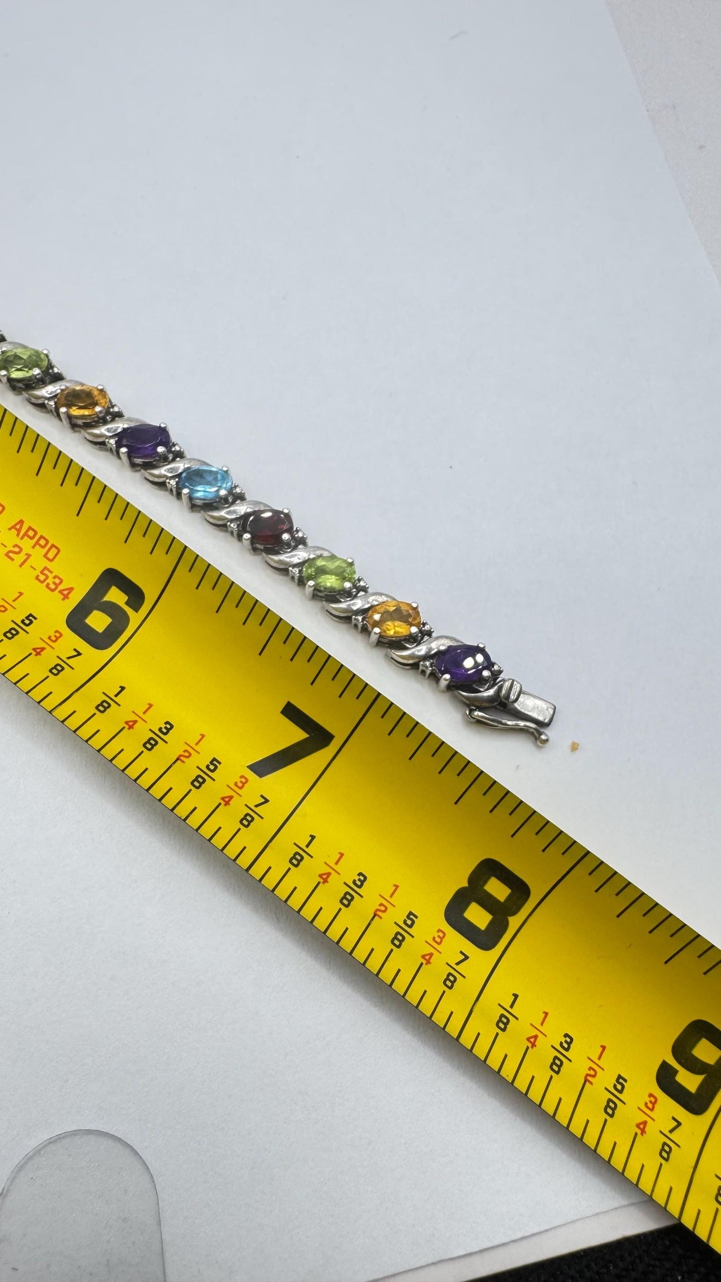 Vintage Garnet Amethyst Citrine in 925 Sterling Silver Tennis Bracelet
