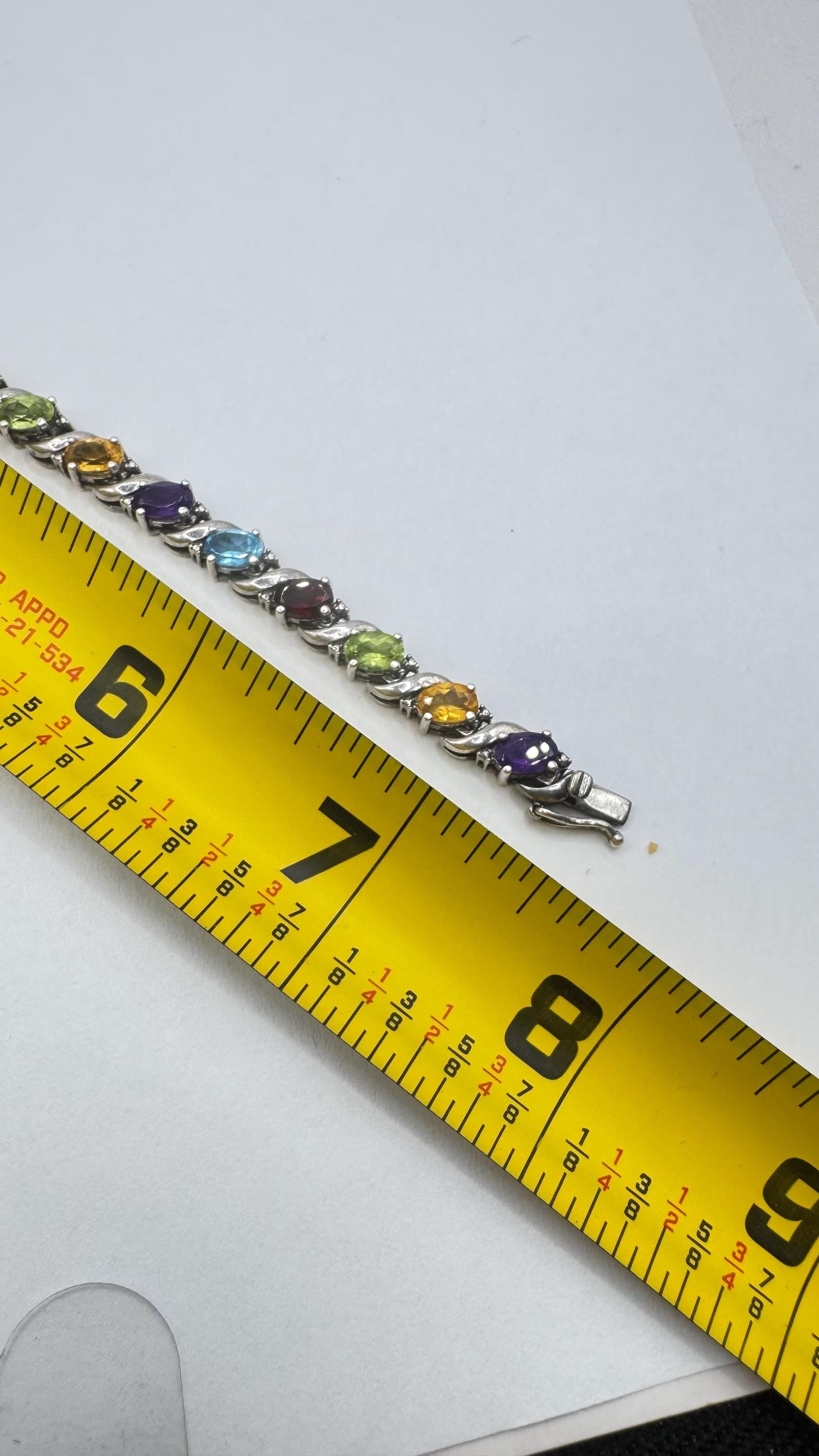 Vintage Garnet Amethyst Citrine in 925 Sterling Silver Tennis Bracelet