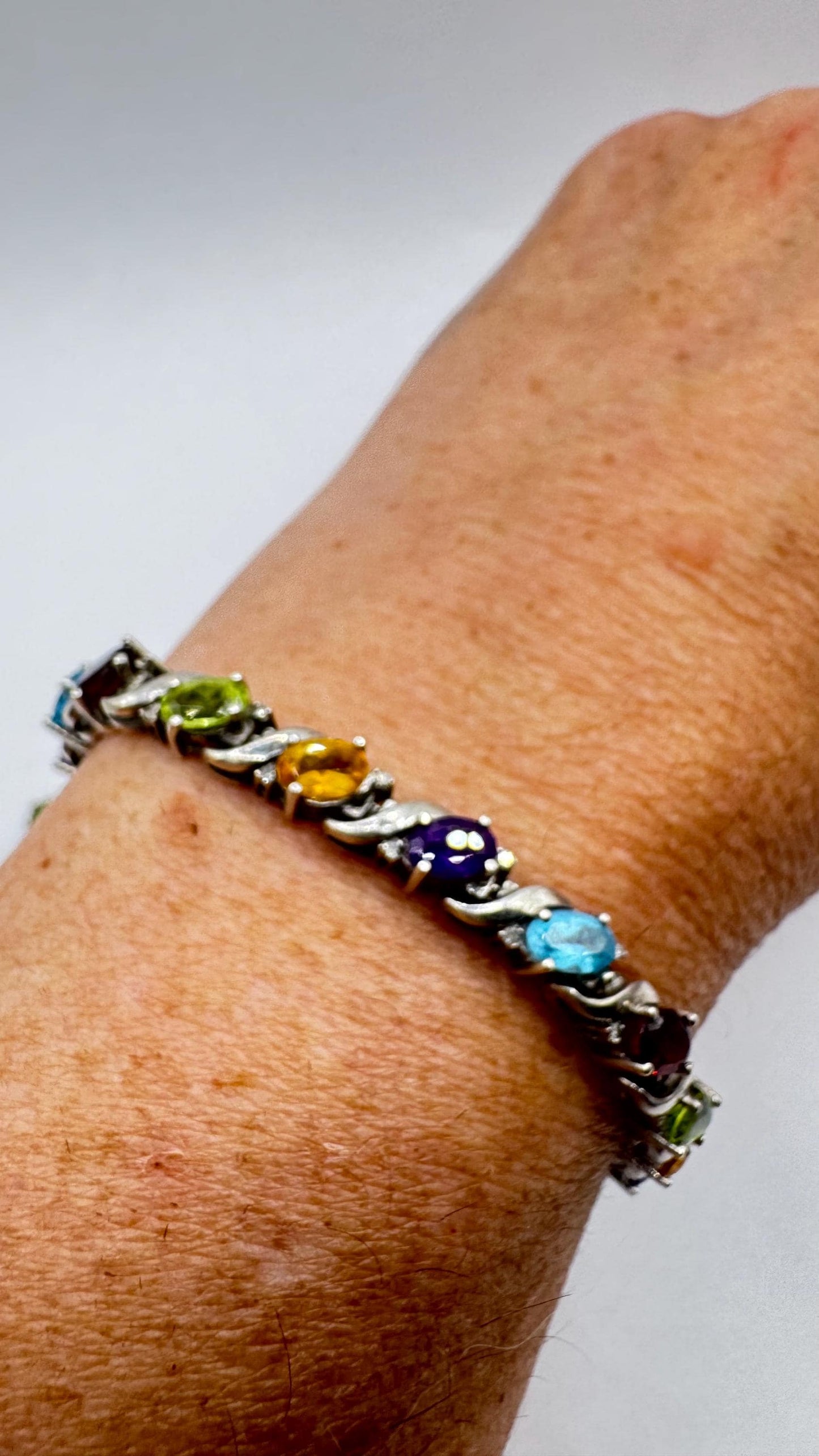 Vintage Garnet Amethyst Citrine in 925 Sterling Silver Tennis Bracelet