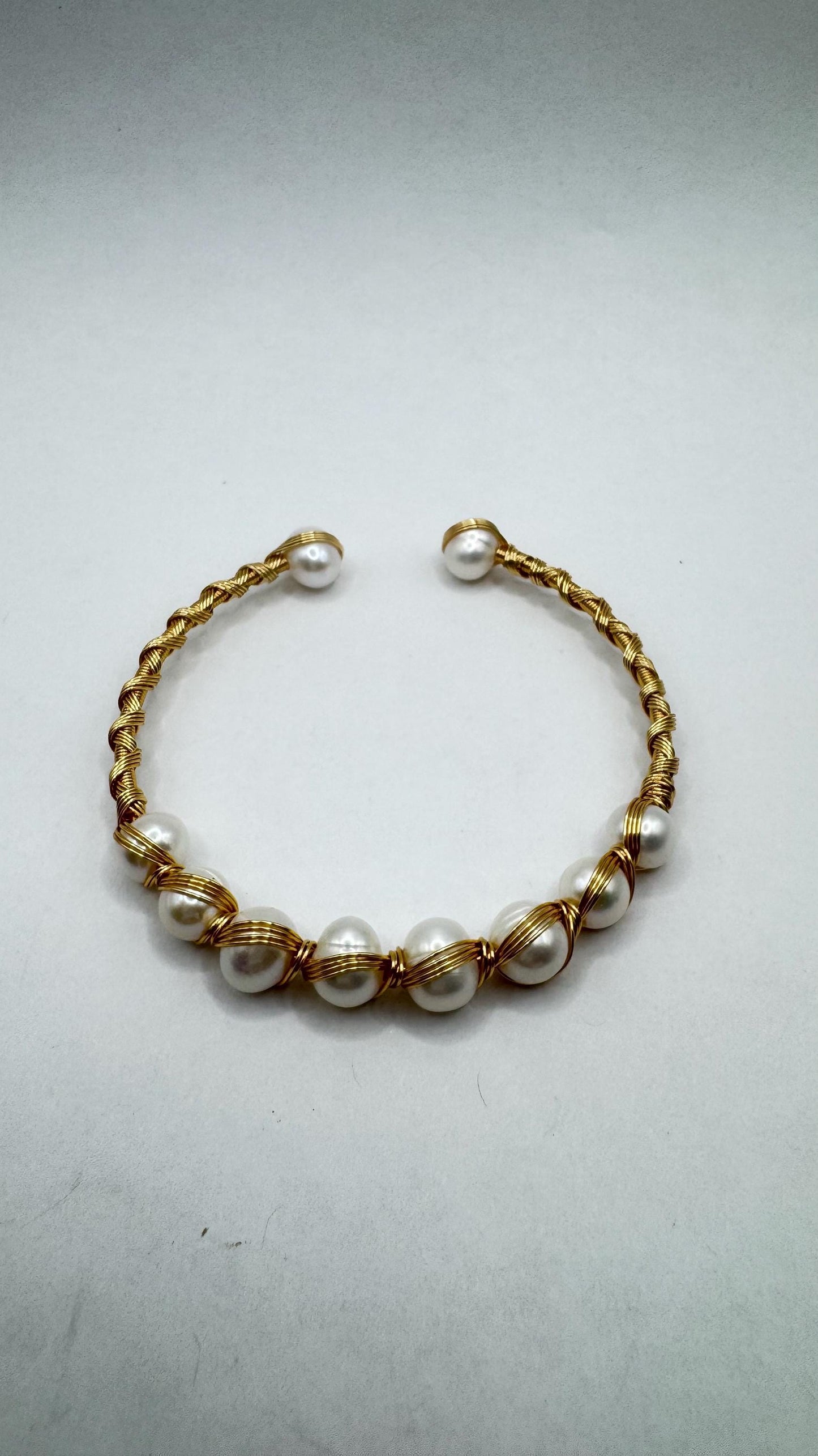 Vintage Pearl Cuff Bangle Bracelet Gold 925 Sterling Silver Hand Made