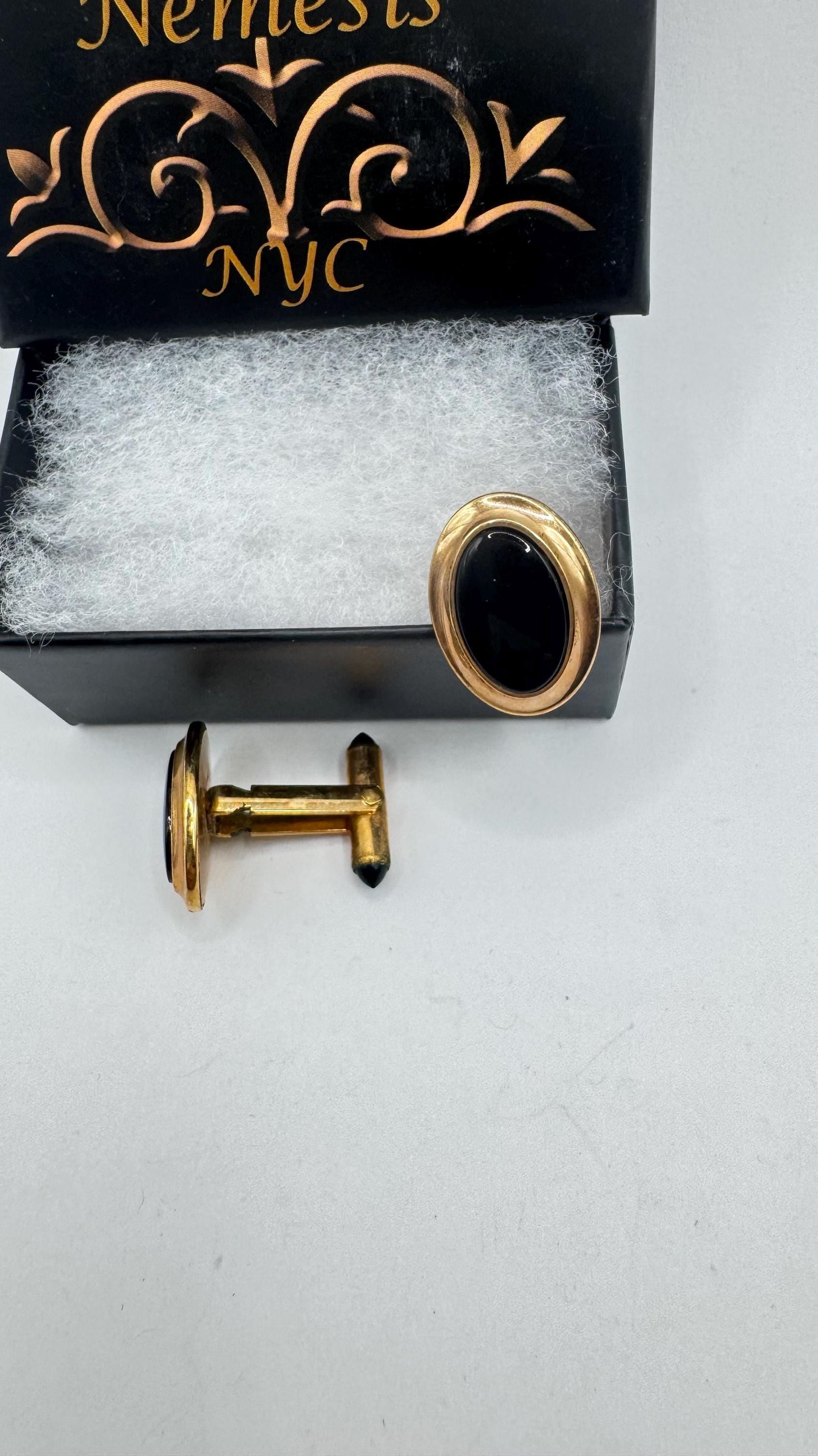 Vintage Black Onyx Gold Filled Cuff Links