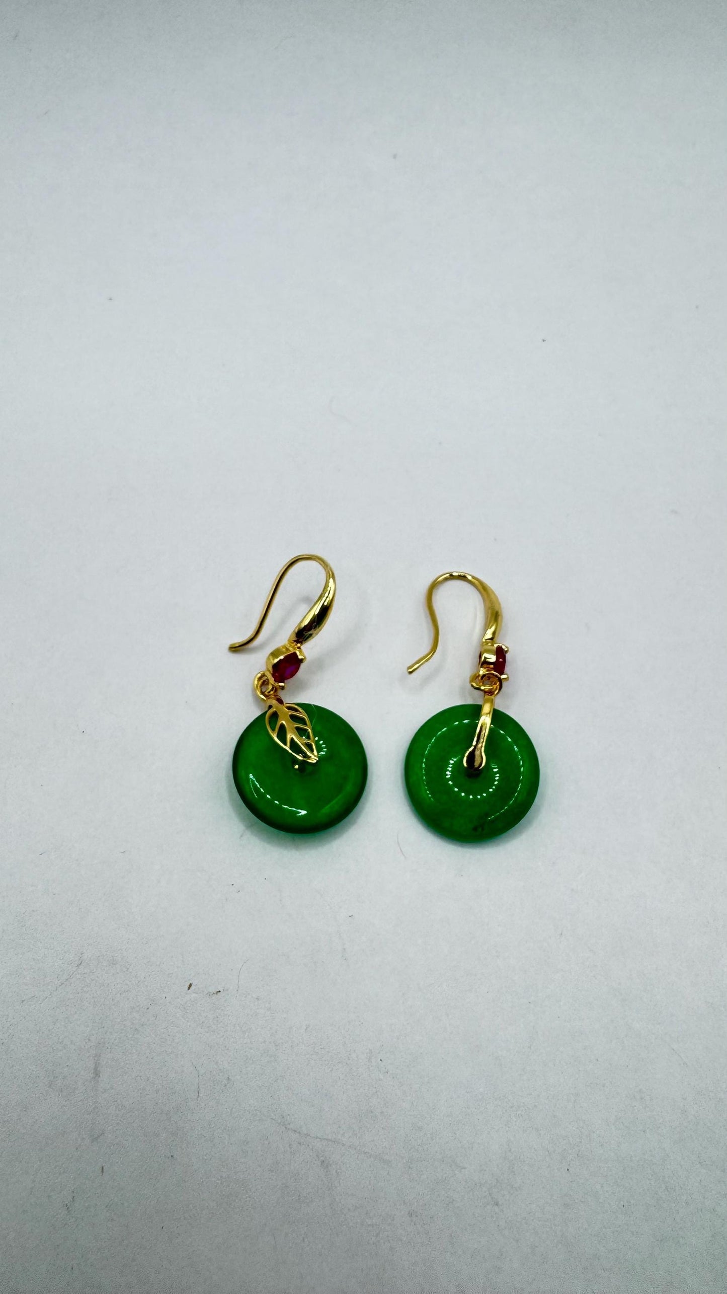 Vintage Green Jade Gold Bronze Earrings