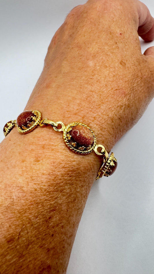 Vintage goldstone 12k Gold Filled Statement Chain Bracelet