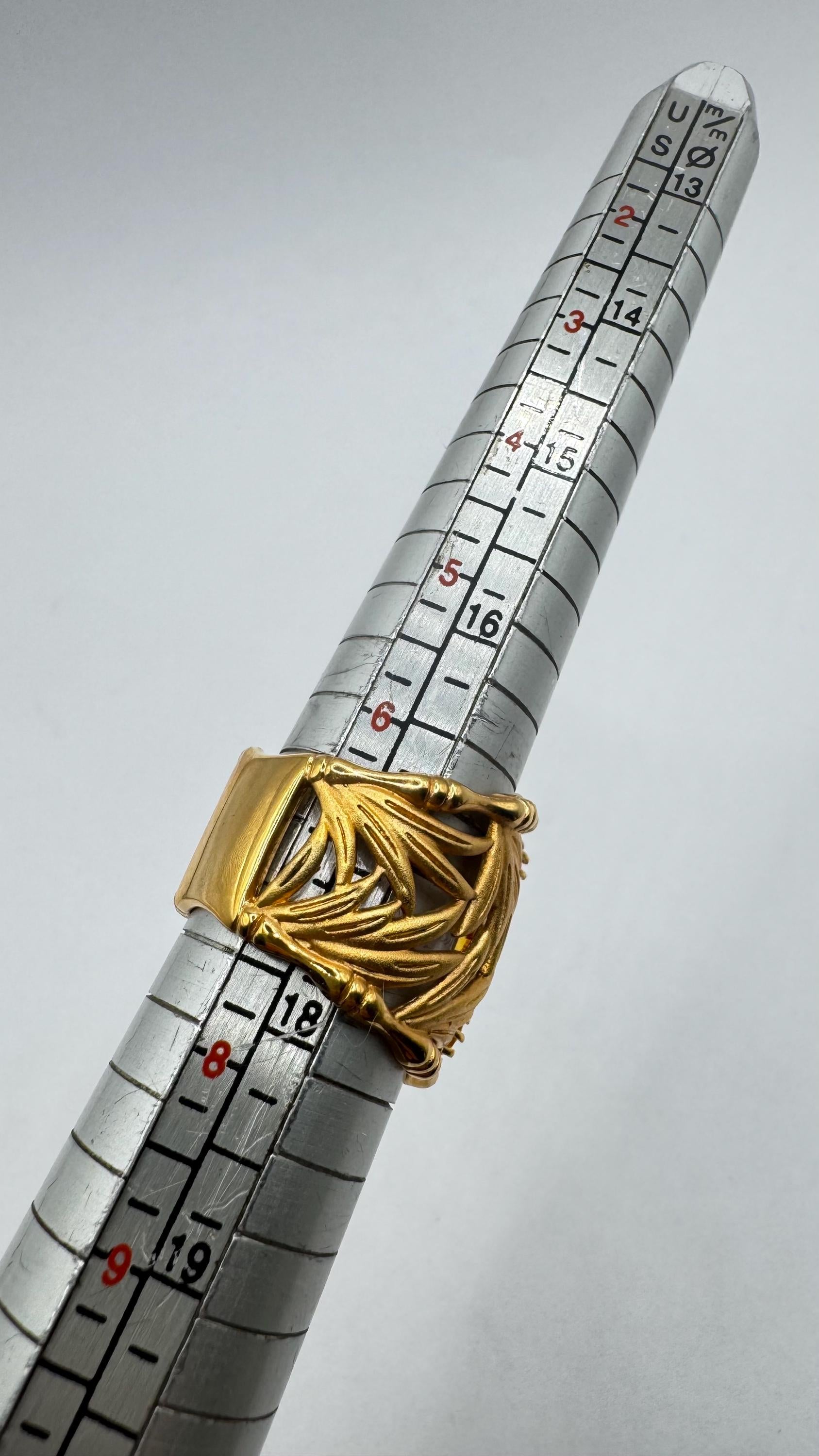 Vintage Golden Genuine Citrine 925 Sterling Silver Bamboo Ring cigar band