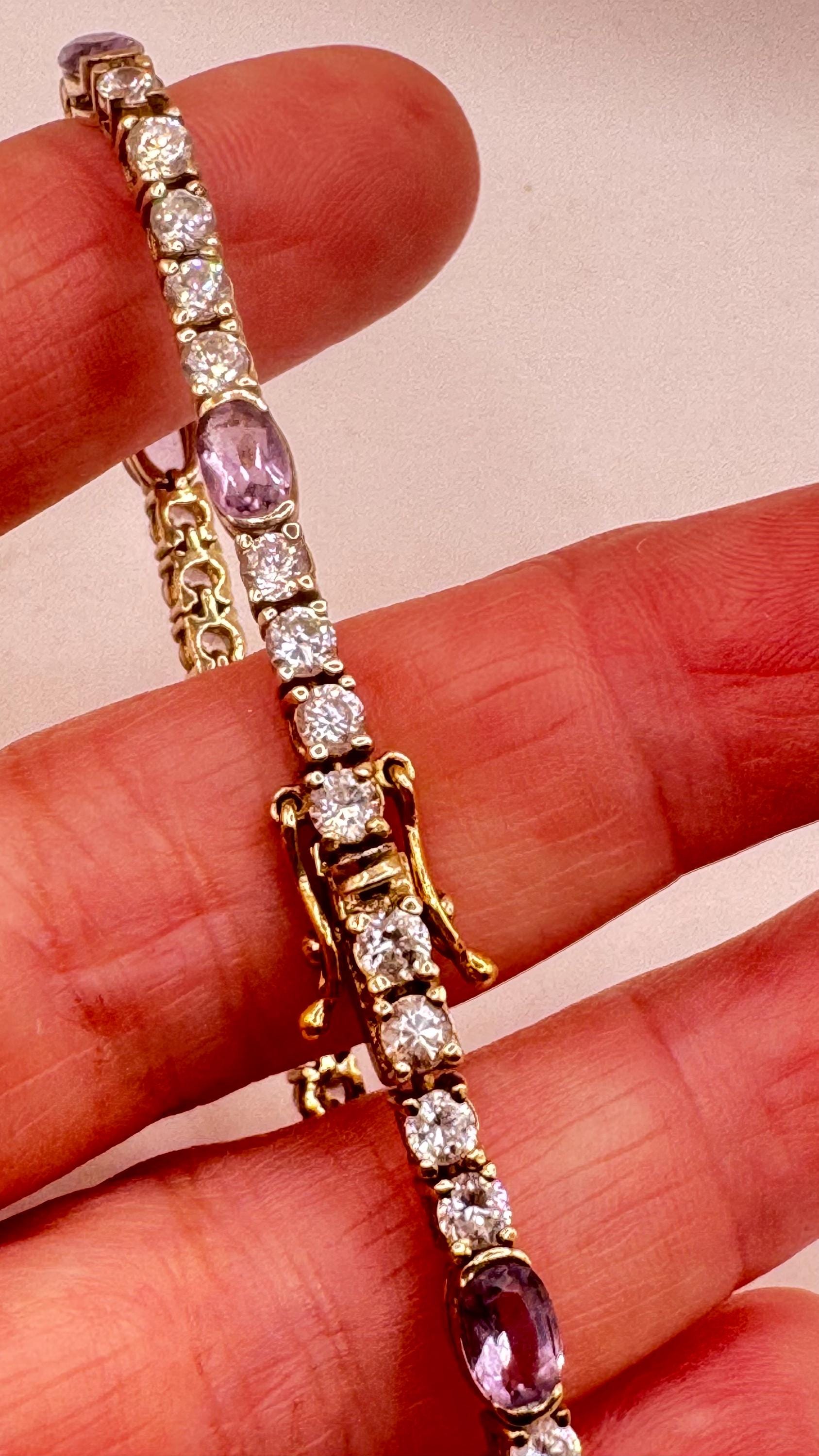 Vintage Purple Amethyst Tennis Bracelet in Gold 925 Sterling Silver