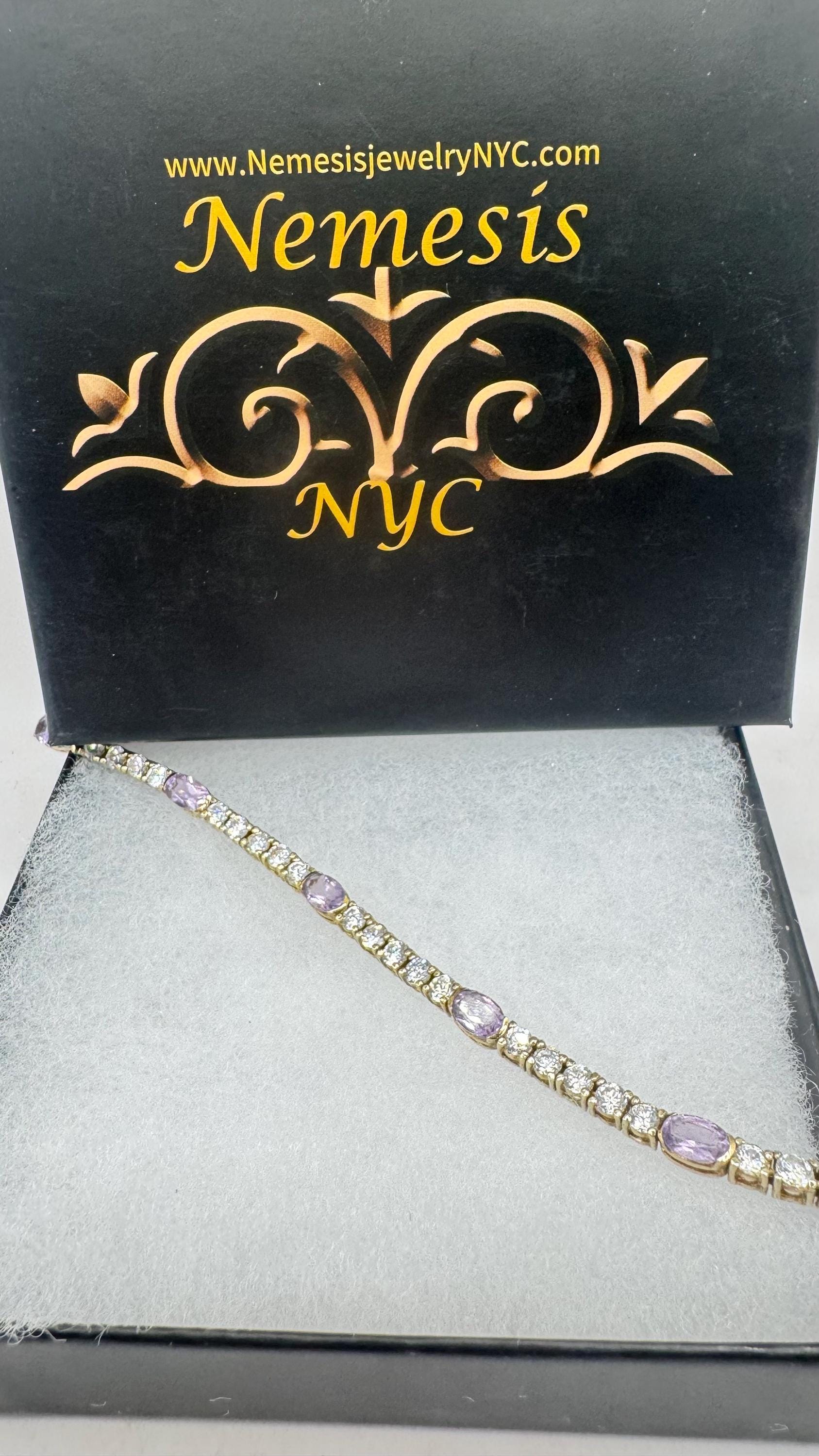 Vintage Purple Amethyst Tennis Bracelet in Gold 925 Sterling Silver