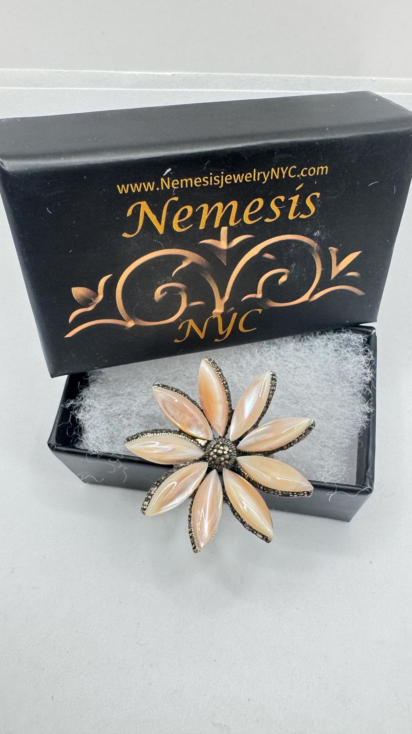 Vintage Mother of Pearl 925 Sterling Silver Marcasite Ring