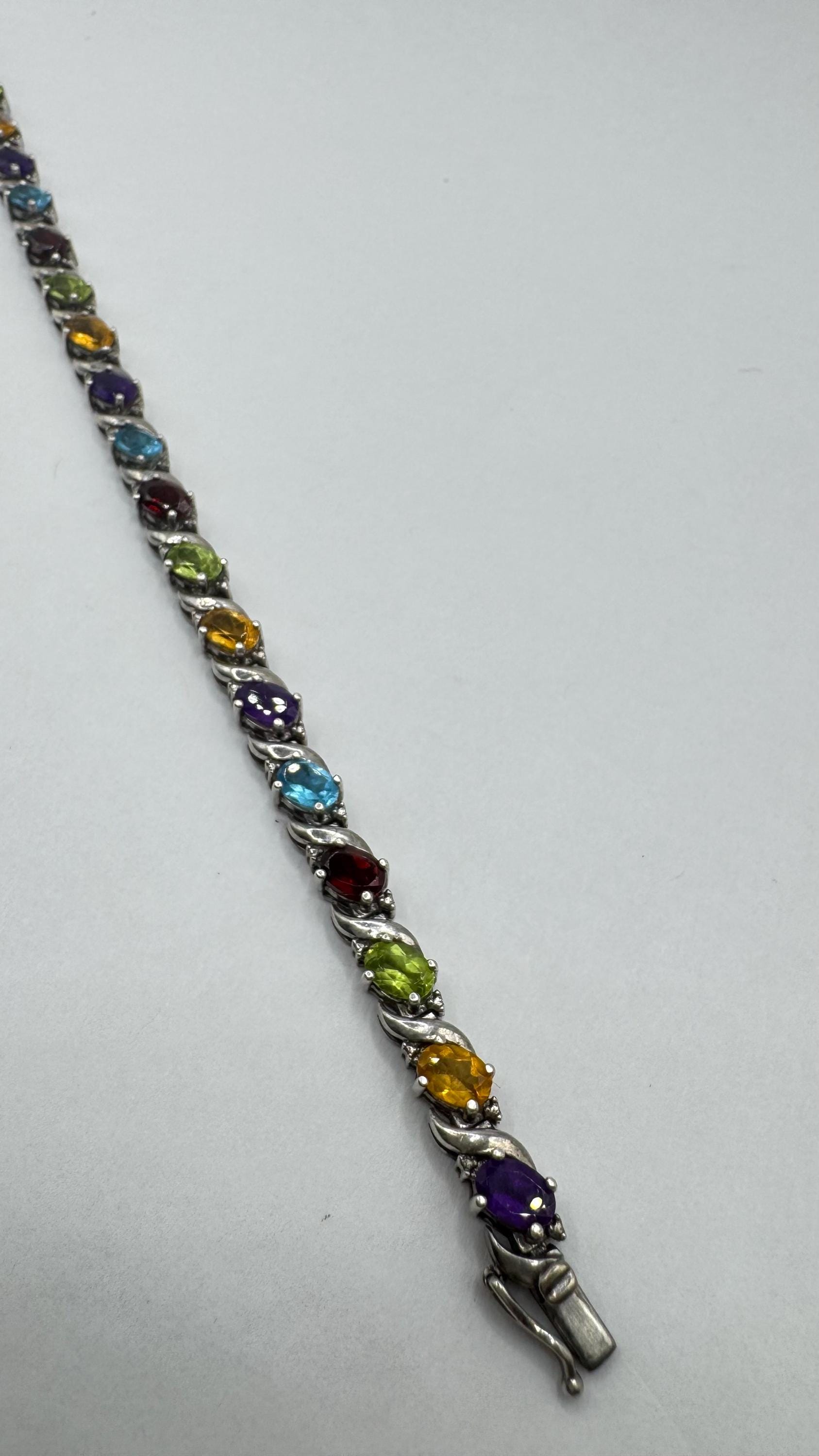 Vintage Garnet Amethyst Citrine in 925 Sterling Silver Tennis Bracelet