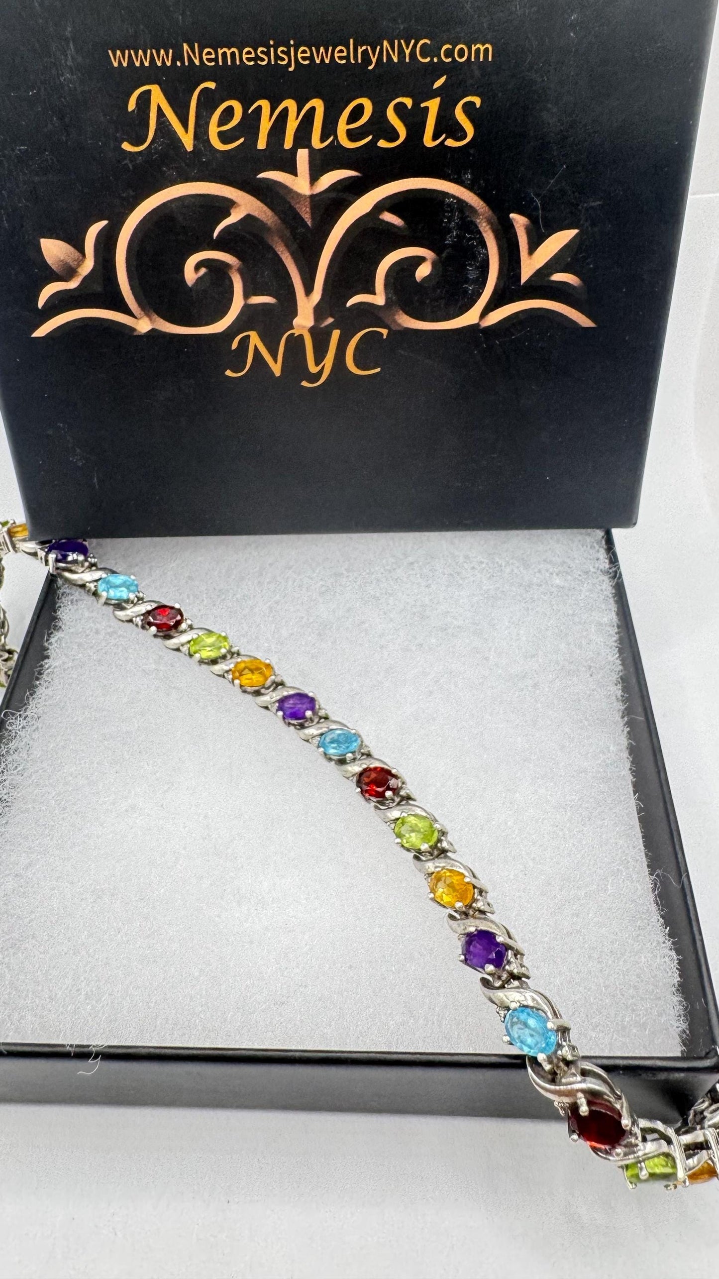 Vintage Garnet Amethyst Citrine in 925 Sterling Silver Tennis Bracelet