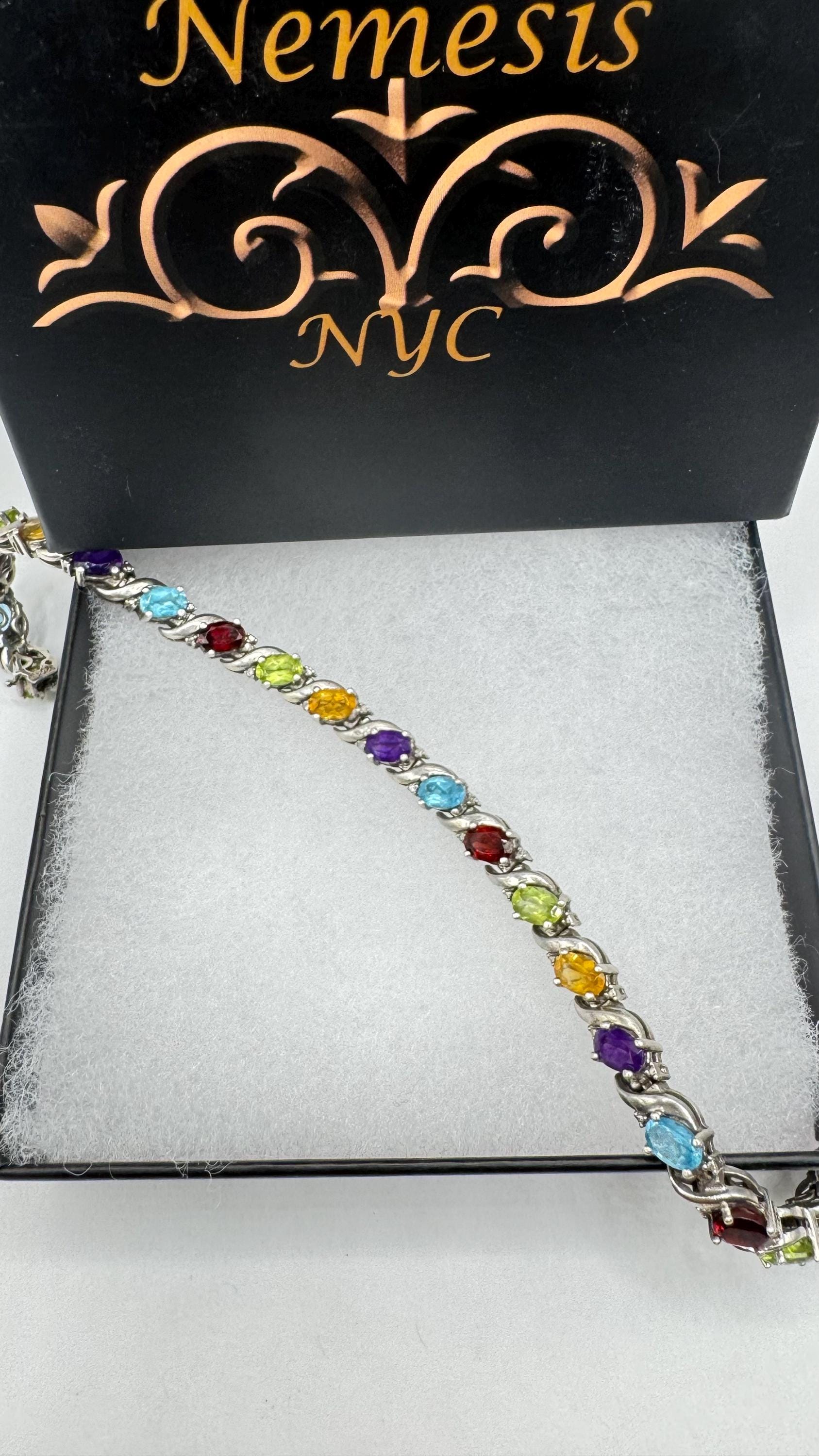 Vintage Garnet Amethyst Citrine in 925 Sterling Silver Tennis Bracelet