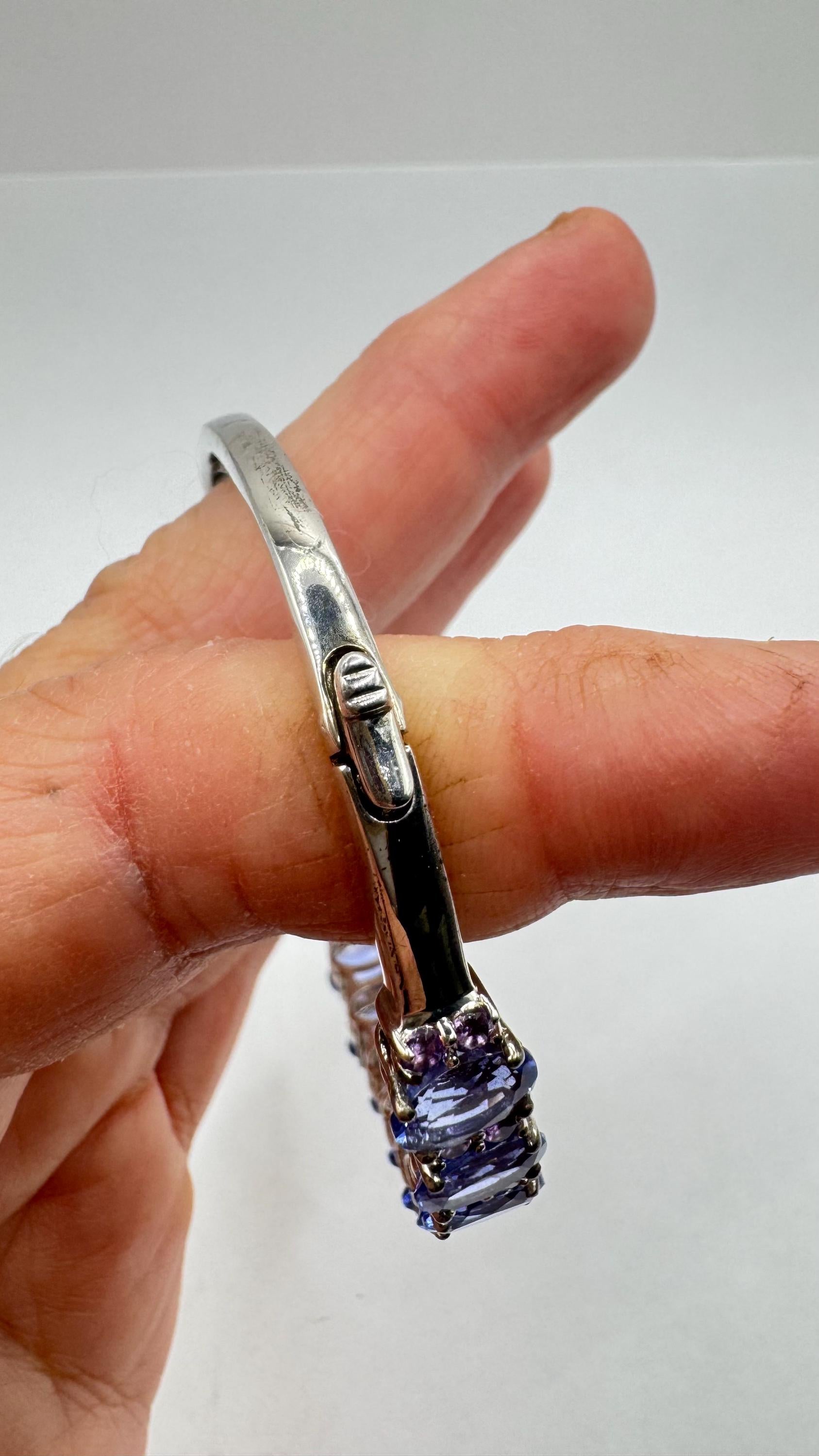 Vintage Blue Iolite Purple Amethyst 925 Sterling Silver Bangle Cuff Bracelet