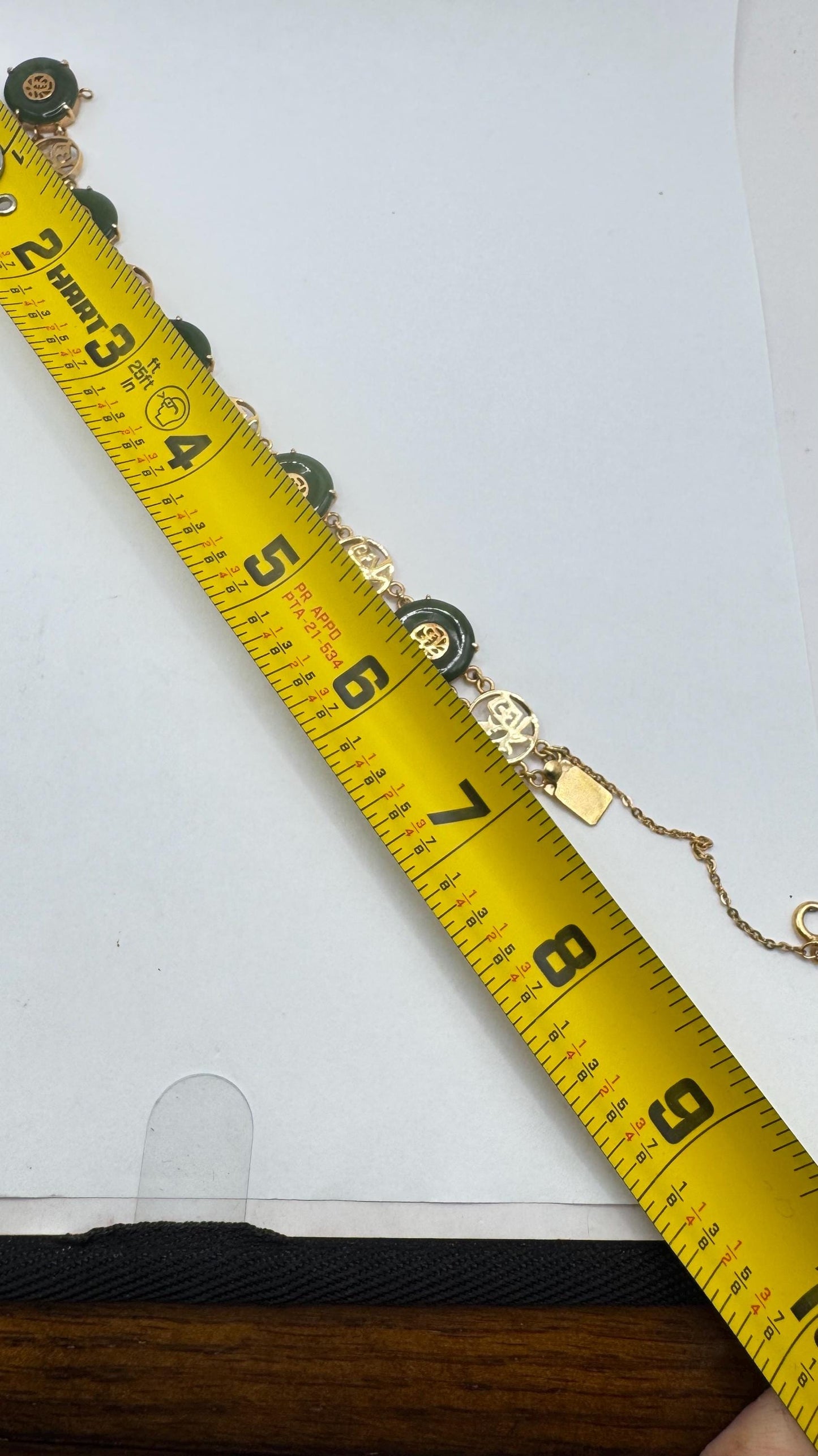 Vintage Green Jade Bracelet Gold filled Chinese calligraphy