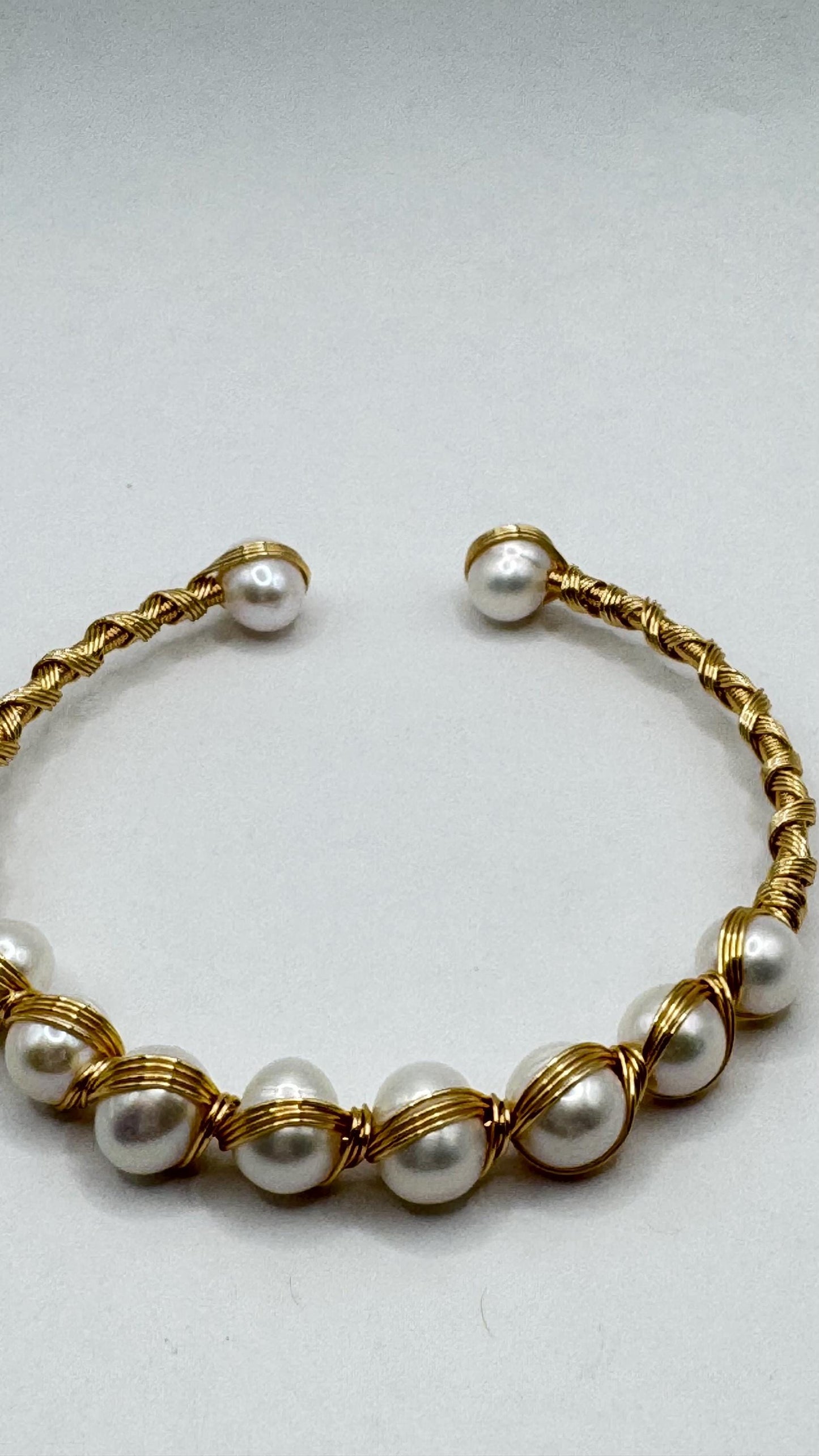Vintage Pearl Cuff Bangle Bracelet Gold 925 Sterling Silver Hand Made
