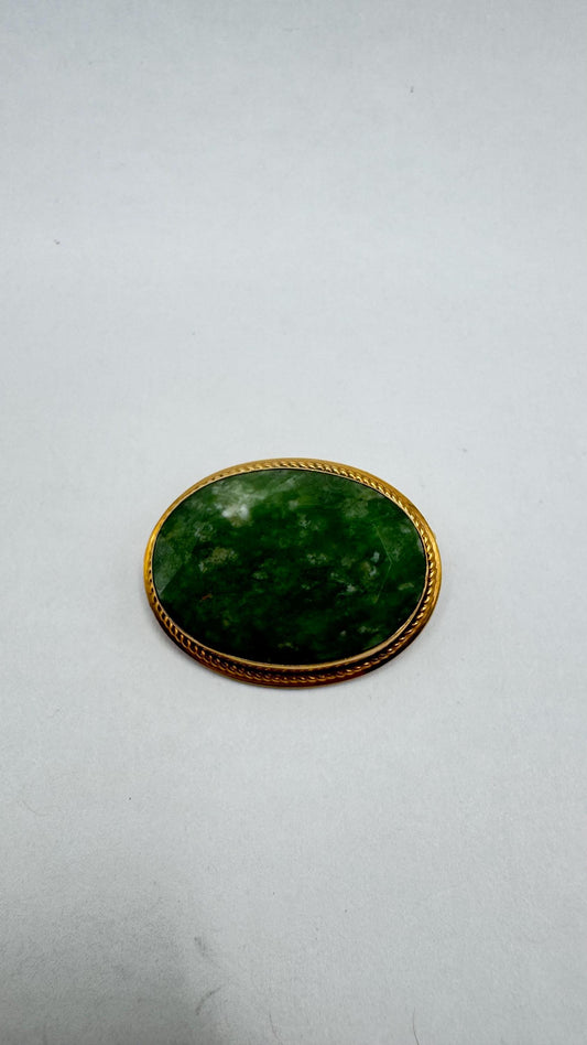 Vintage Green Jade Yellow Gold Filled Brooch Pin