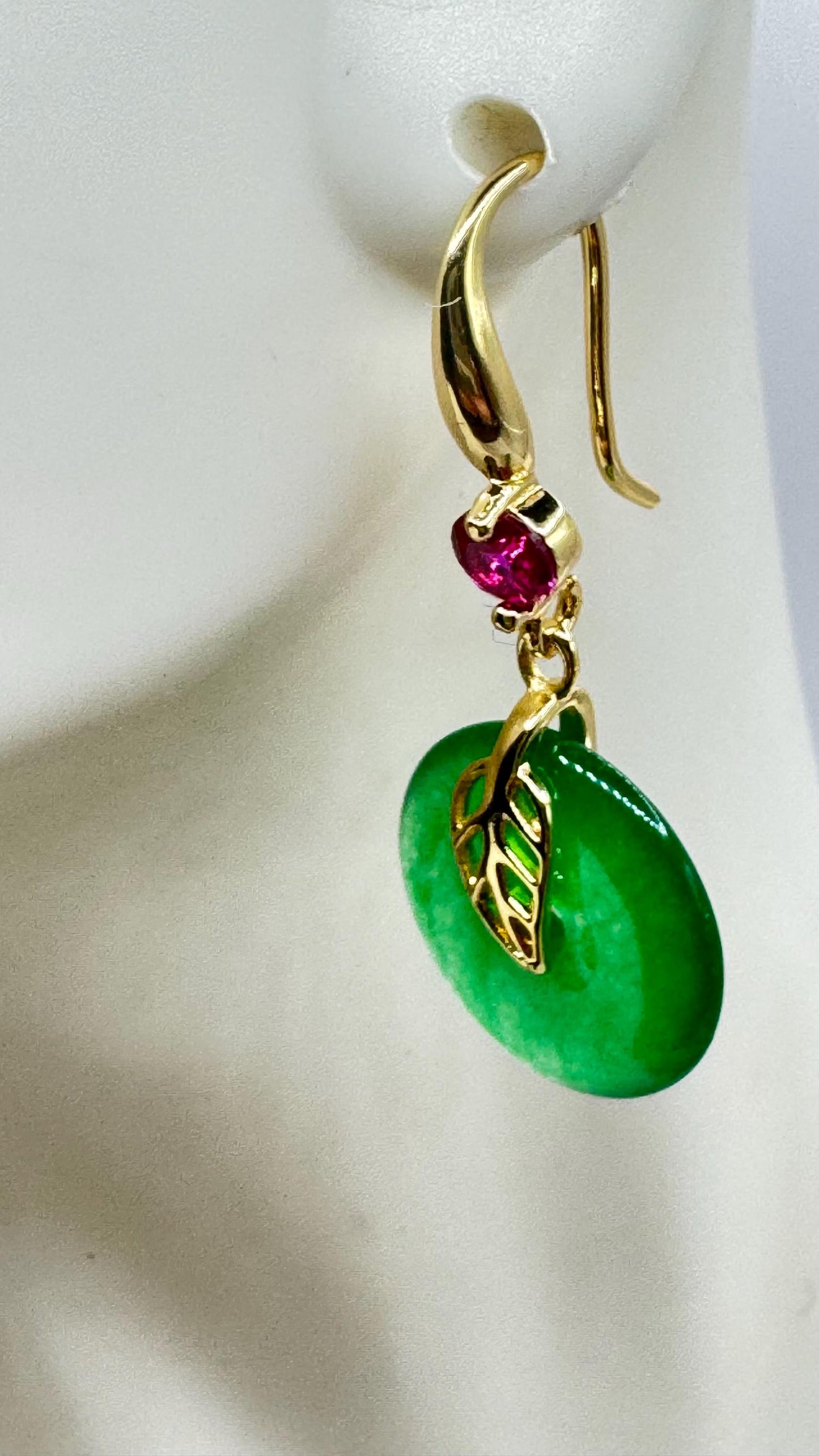 Vintage Green Jade Gold Bronze Earrings