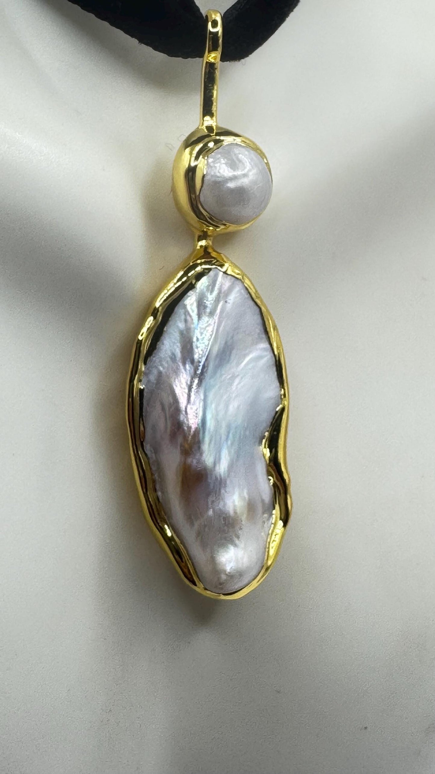 Vintage White Biwa Pearl Gold 925 Sterling Silver Choker Necklace