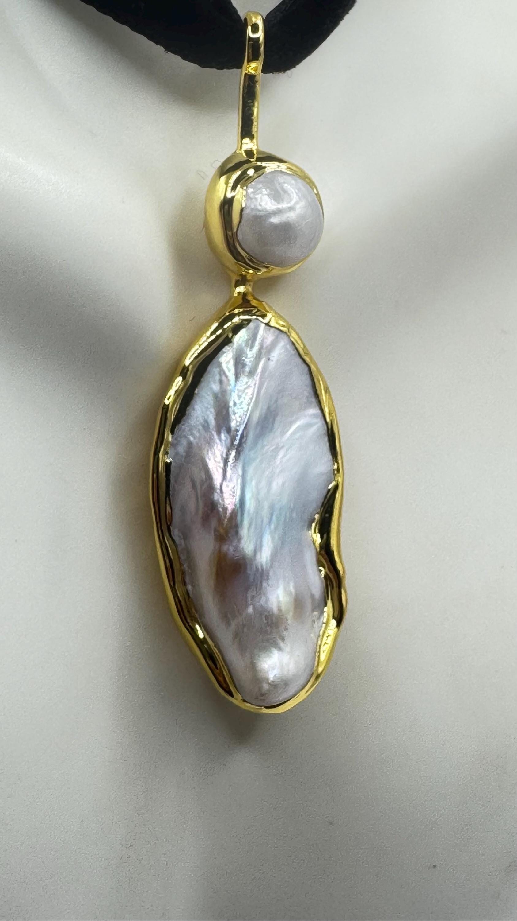 Vintage White Biwa Pearl Gold 925 Sterling Silver Choker Necklace