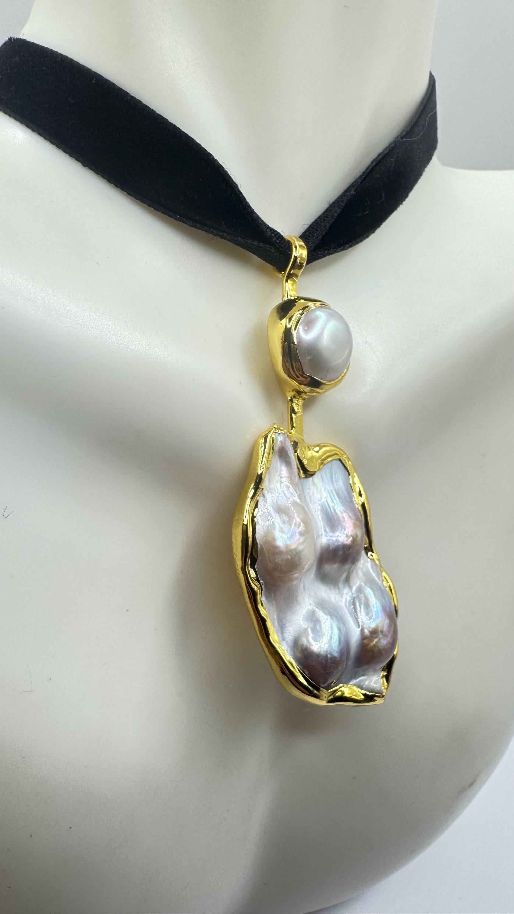 Vintage White Biwa Pearl Gold 925 Sterling Silver Choker Necklace